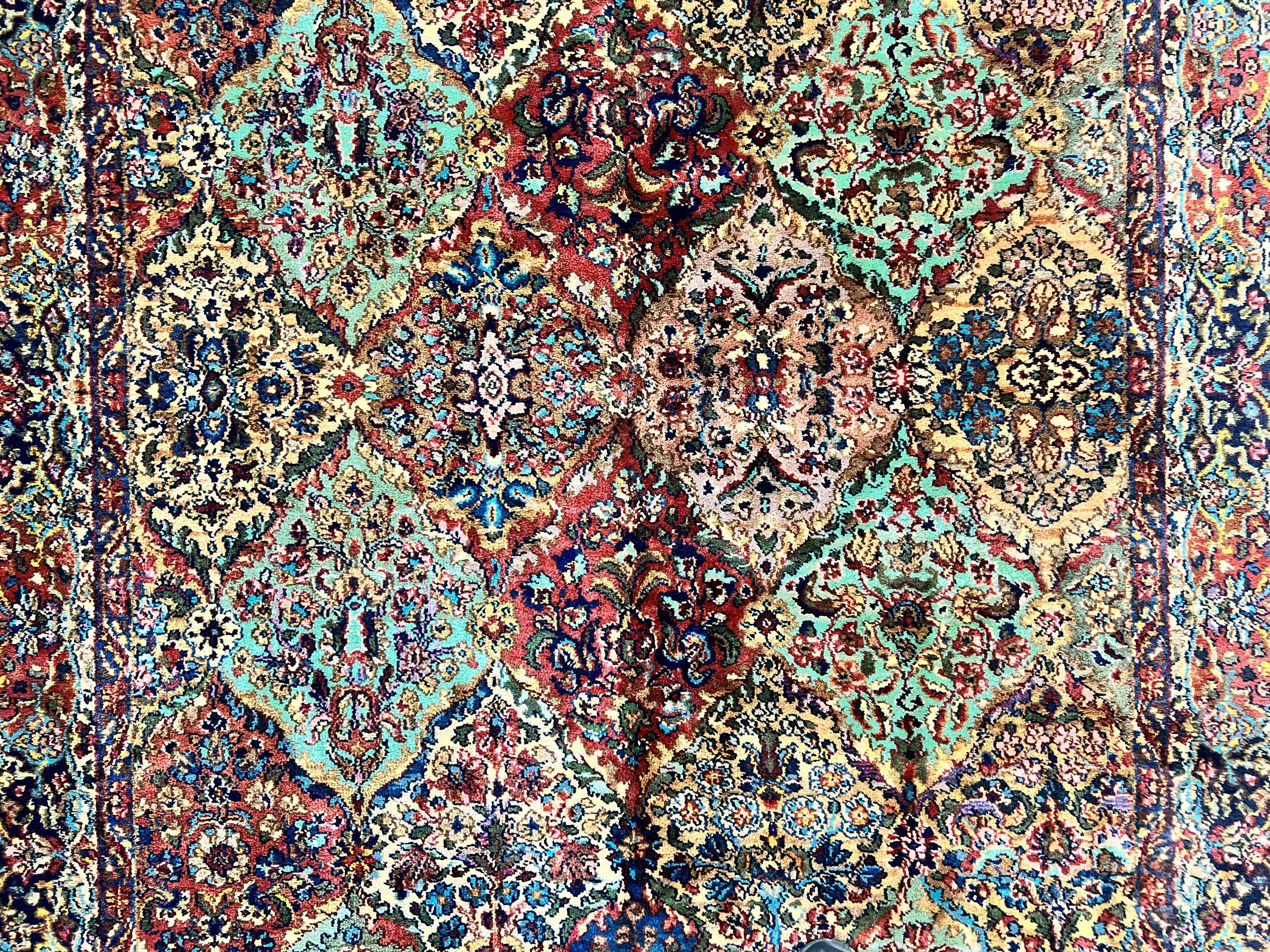 Karastan Rug 5.9 x 9, Multicolor Panel Kirman Rug #717, Wool Original Karastan Collection 700 Series - Jewel Rugs