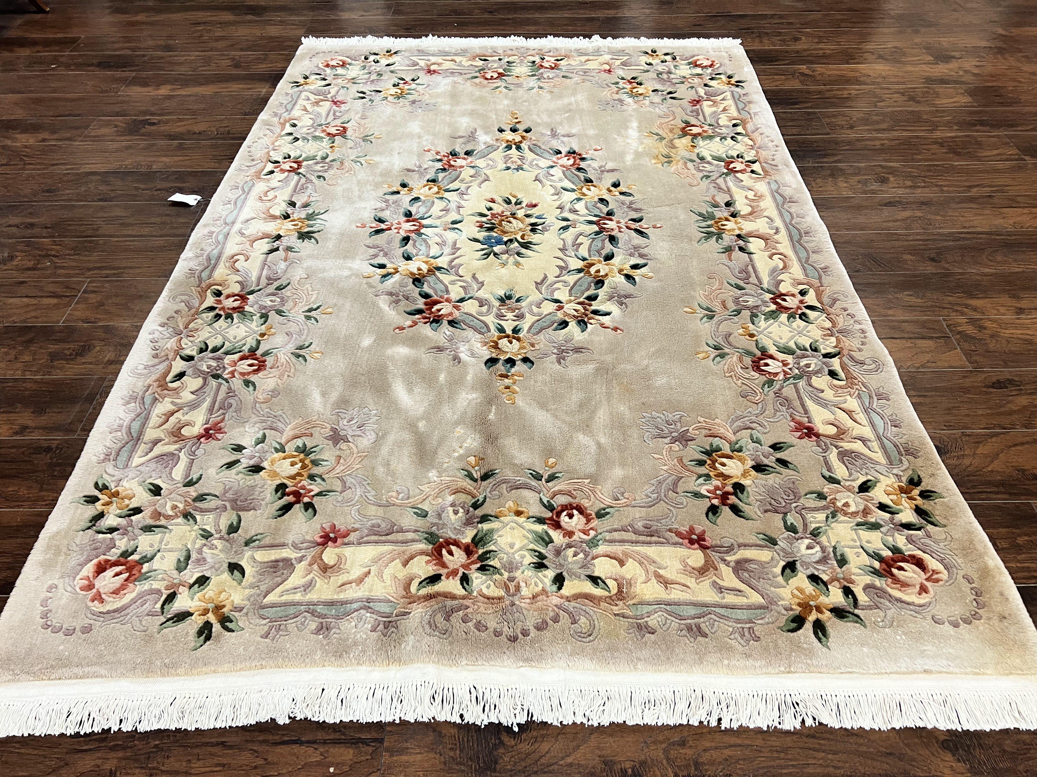 Chinese 90 Line Rug, Aubusson Rug 6x9, Wool Hand Knotted Vintage Carpet, Art Deco Rug 6 x 9 ft, Soft Pile - Jewel Rugs