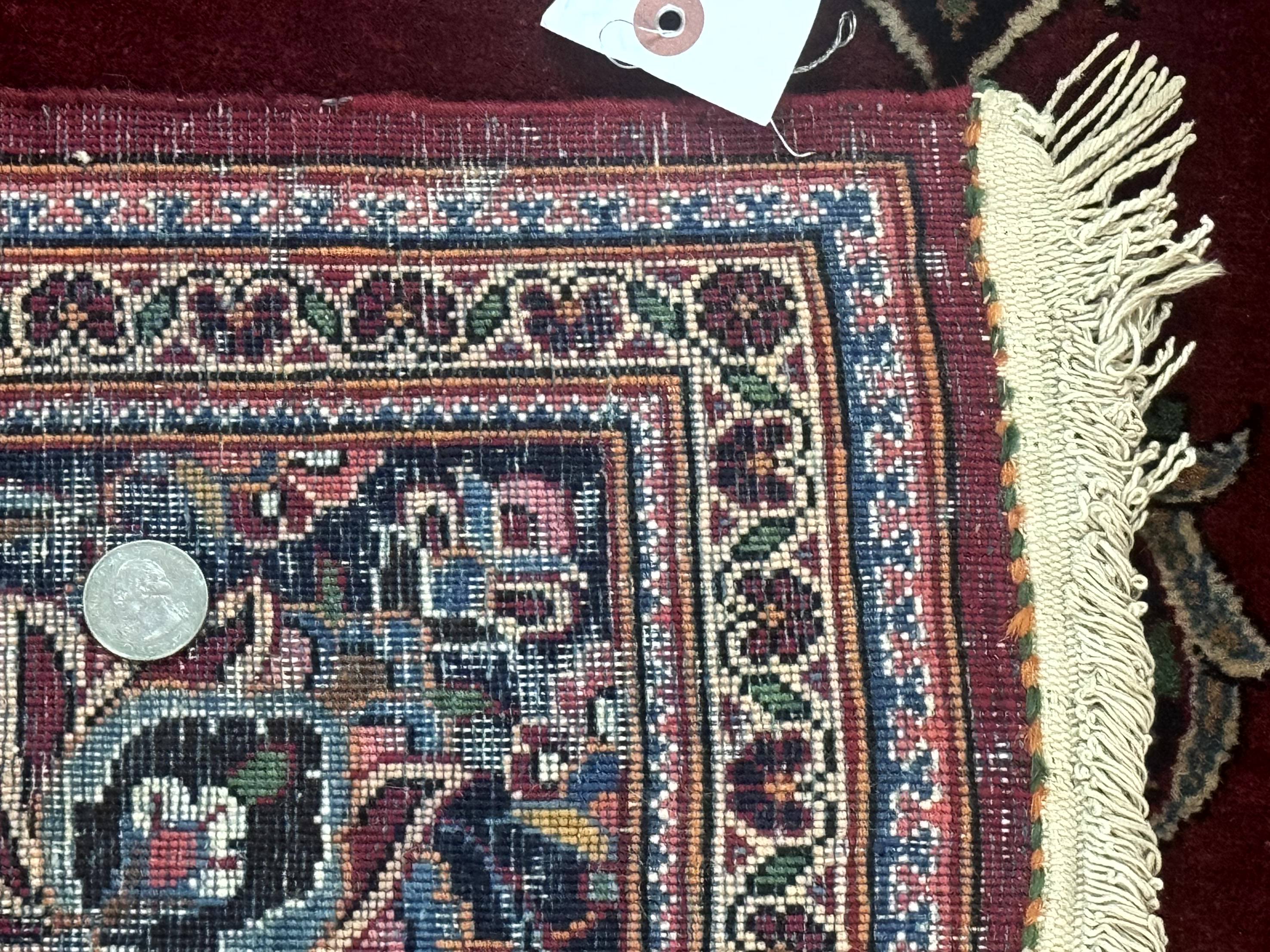 Antique Persian Kashan Rug 4x7, Semi Open Field, Pomegranate Red - Jewel Rugs