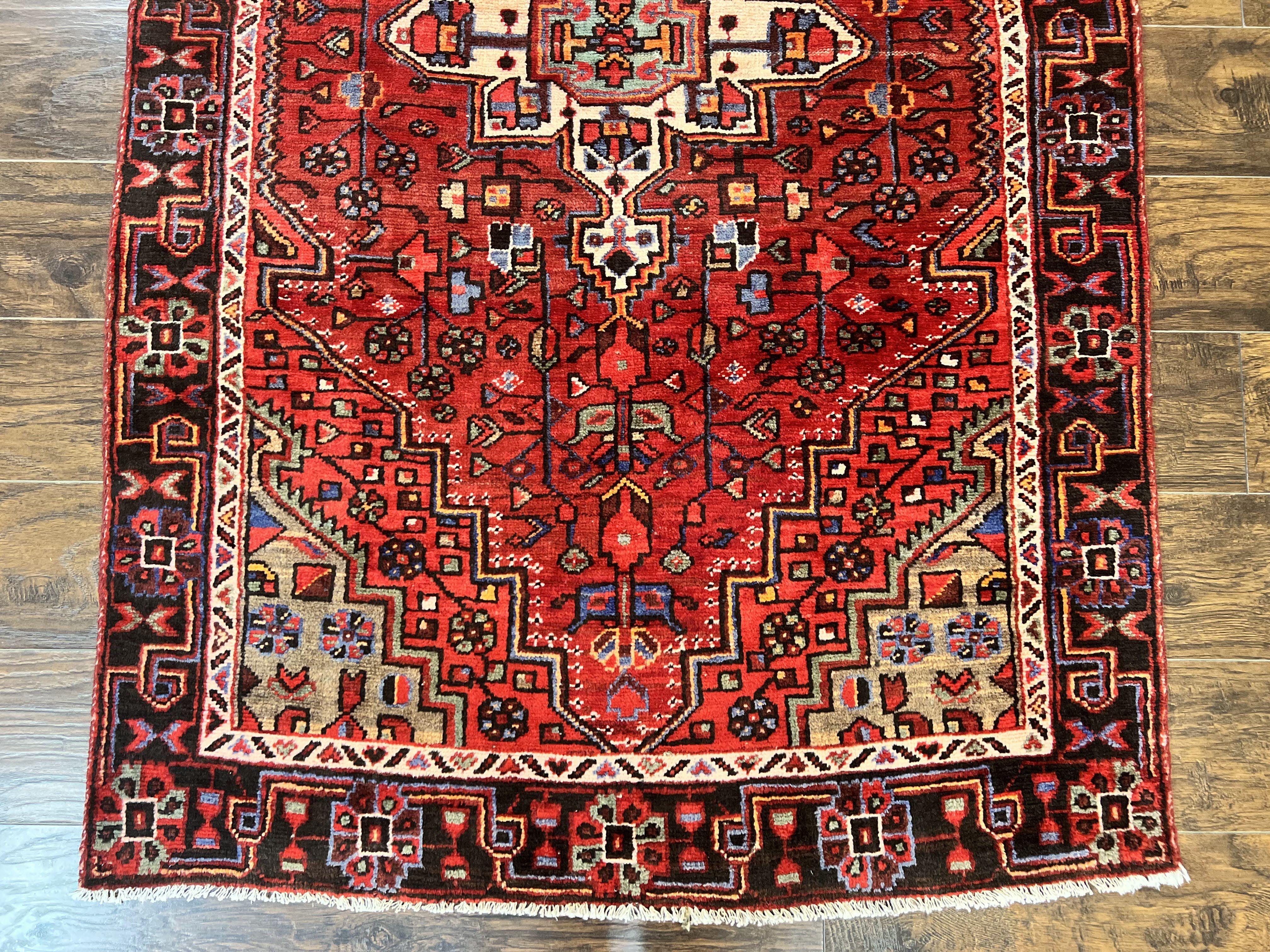 Antique Persian Tribal Rug 4x7, Red, Geometric Medallion, Handmade, Wool, Persian Zanjan Rug - Jewel Rugs