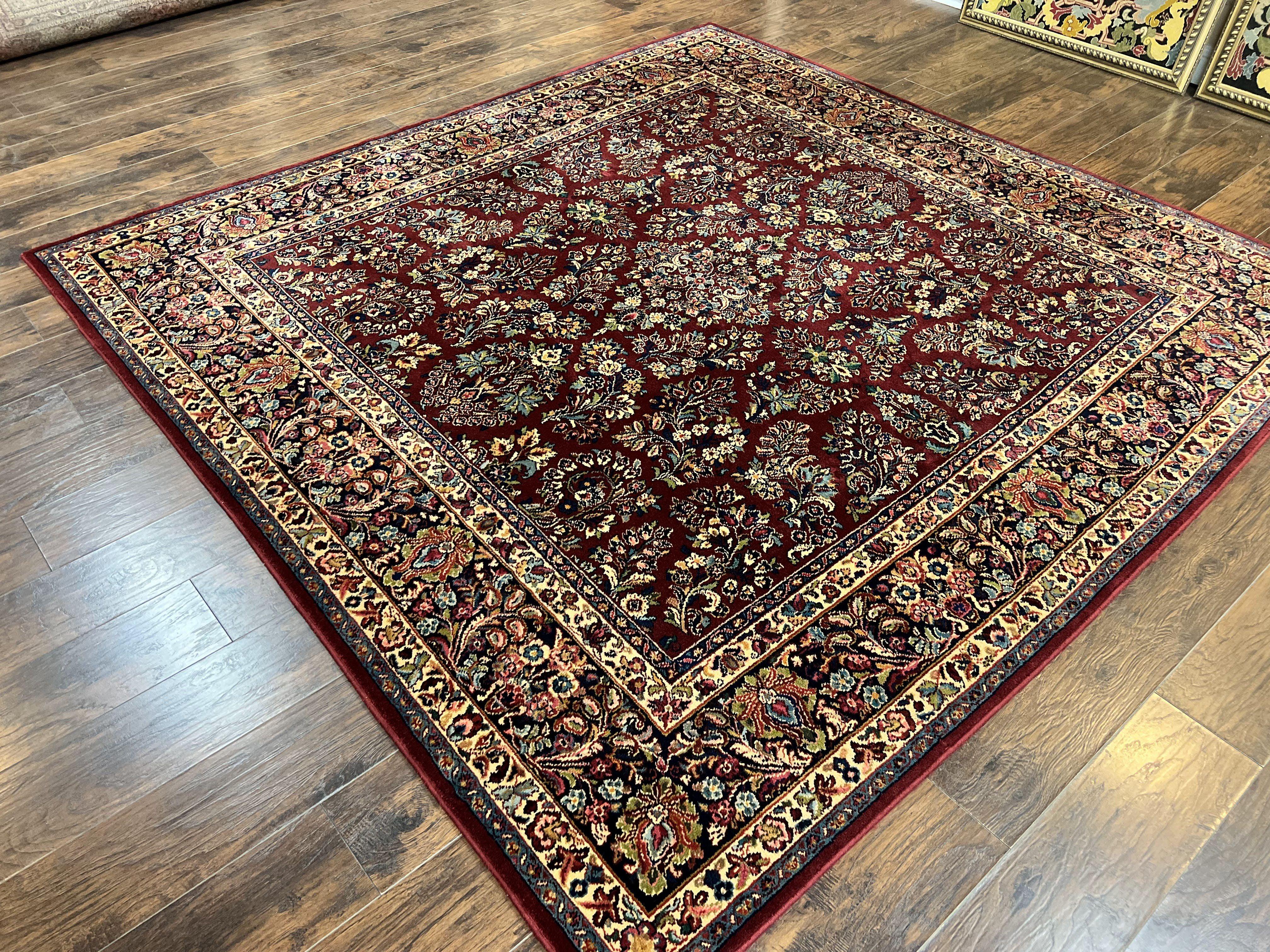 Square Karastan Rug, Red Sarouk Rug #785, Karastan Wool Rug 9x9 ft, Wool Karastan Carpet, Original 700 Series, Rare Size 9 x 9 - Jewel Rugs