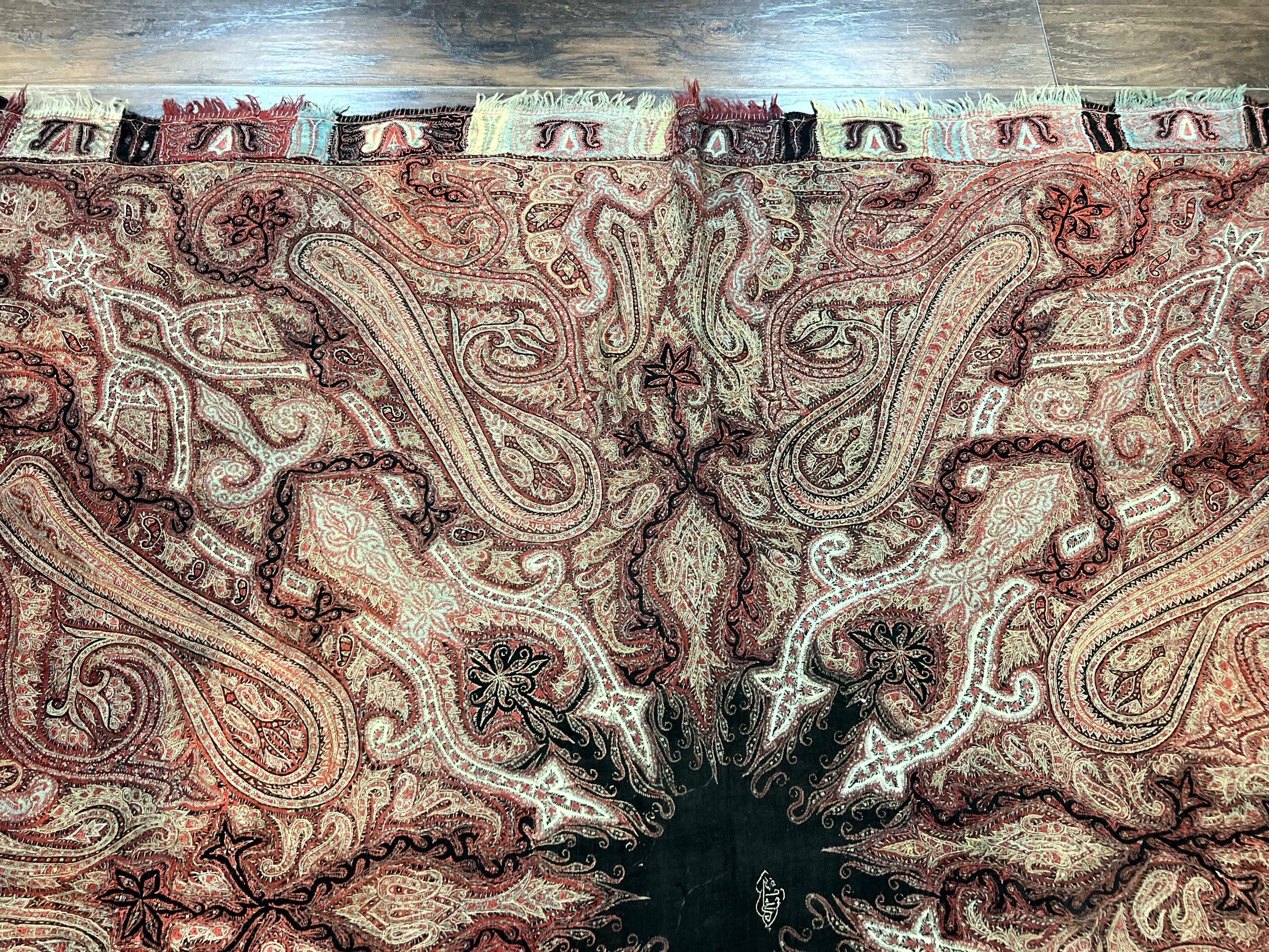 Antique Indian Kashmiri Shawl, Needlework, Signed By Masterweaver, Handmade, Rare - Jewel Rugs