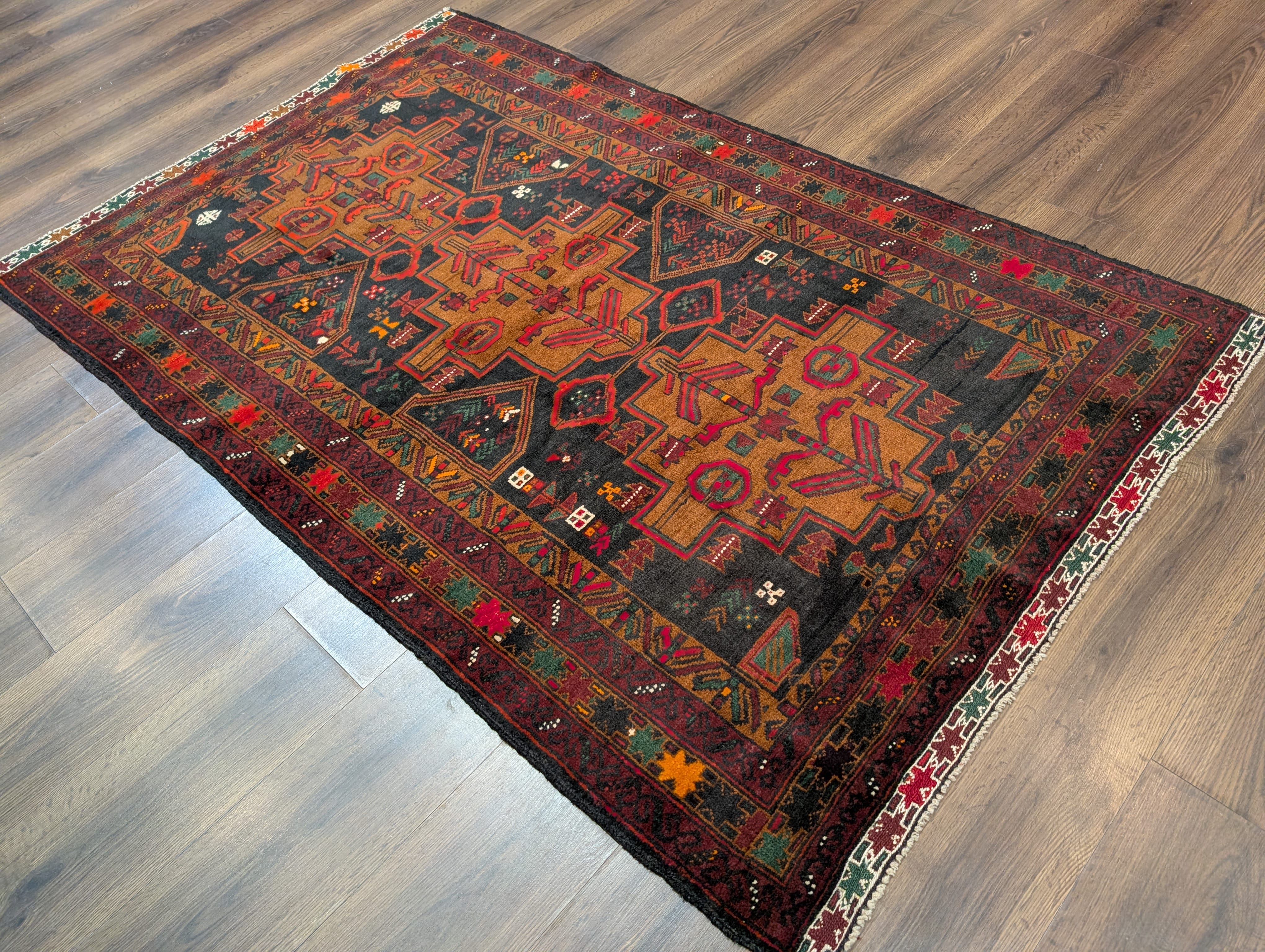 Afghan Baluch Rug 4x6, Tribal, Geometric, Unique Colors, Triple Medallions, Wool, New - Jewel Rugs