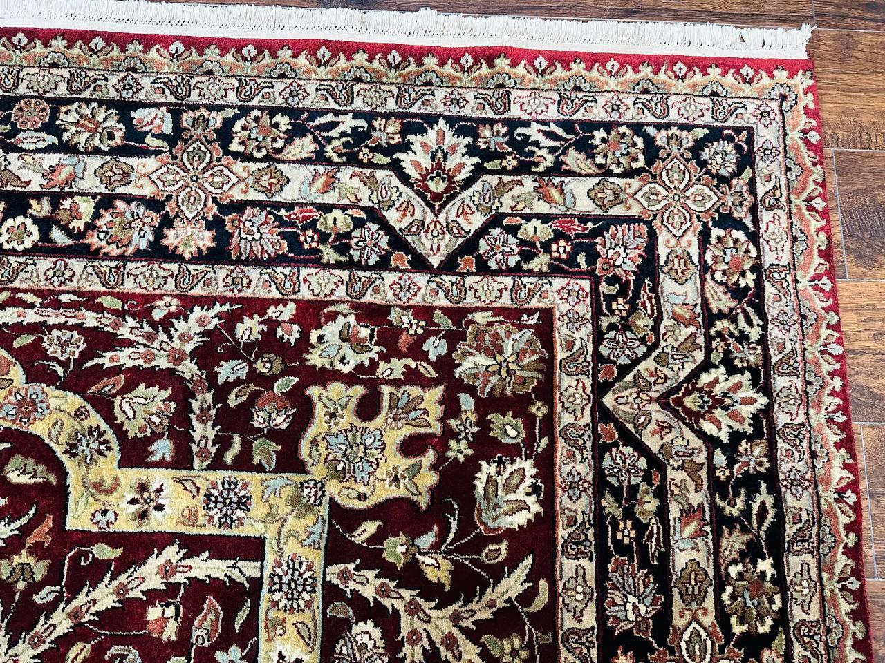 Indo Persian Rug 8x10, Red Vintage Wool Traditional Carpet, Floral, Handmade - Jewel Rugs