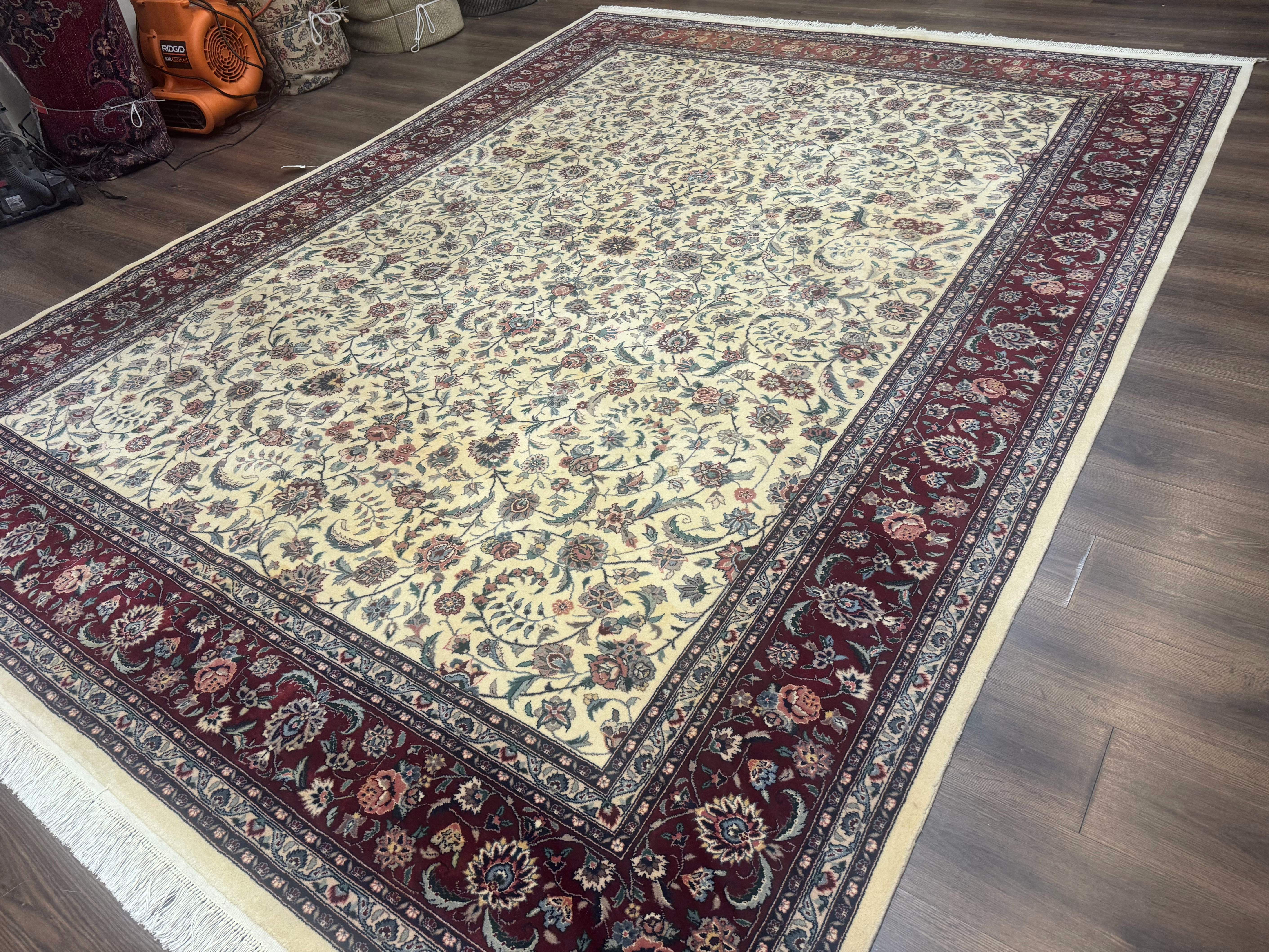 Pak Persian Rug 9x12 – Ivory and Maroon, Hand-Knotted Wool Carpet - Jewel Rugs