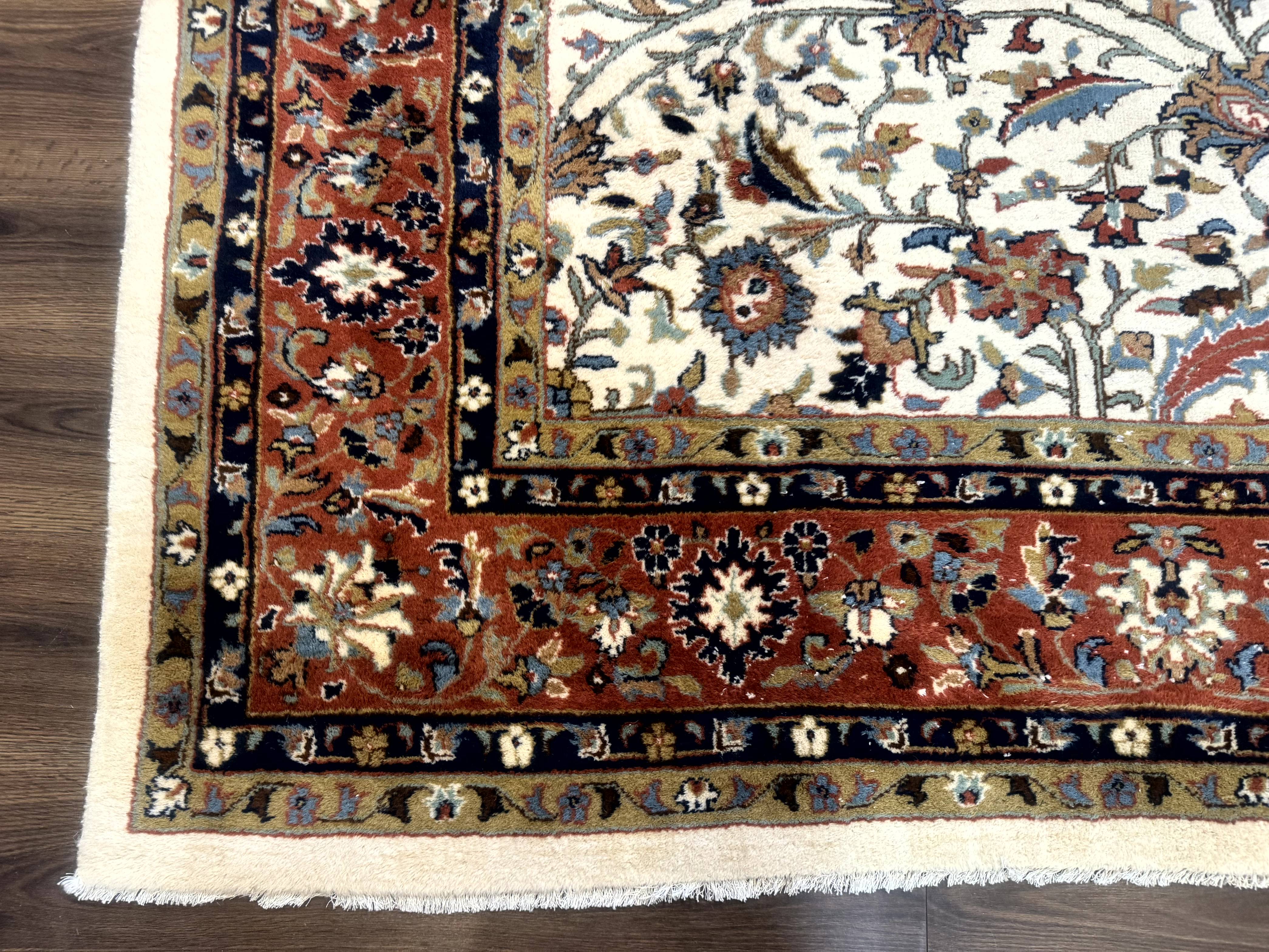 Indo Persian Rug 9x12, Ivory and Red, Traditional Wool Oriental Carpet - Jewel Rugs