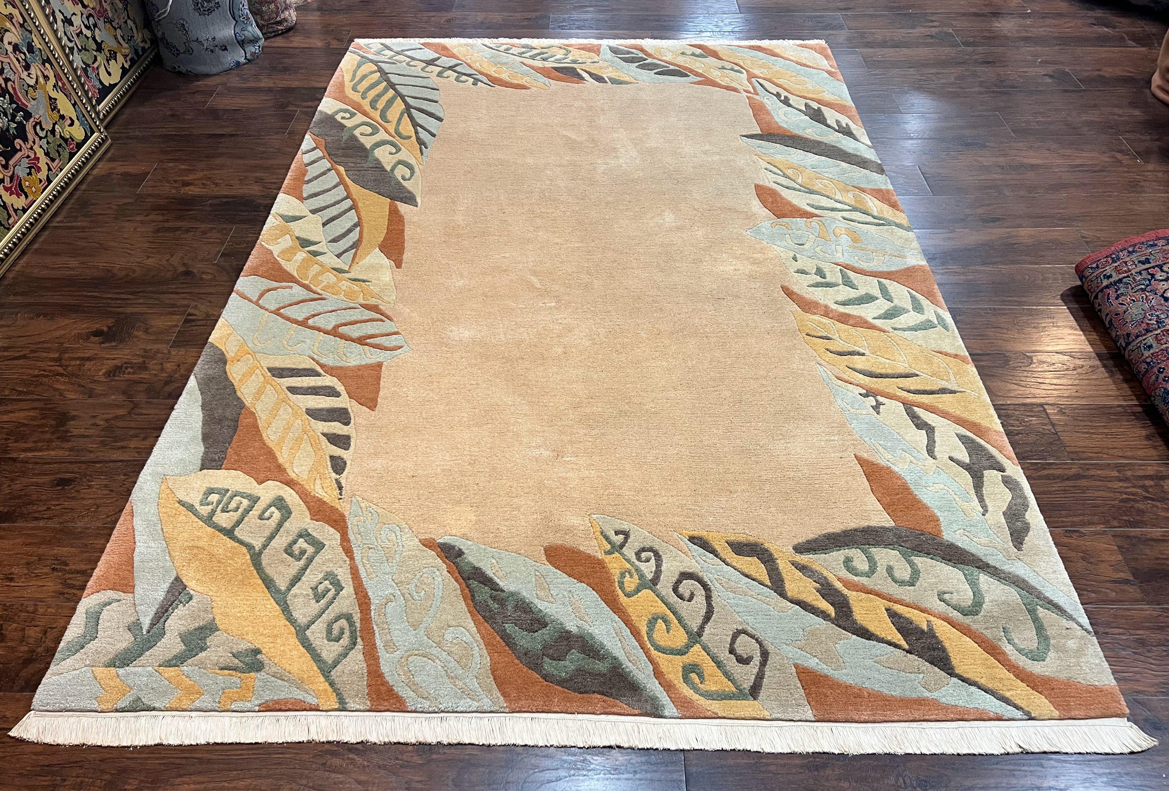 Modern Tibetan Rug 7x10, Soft Wool, Tufenkian Style Carpet, Tibet Nepali Rug, Open Field, Handmade Wool Rug - Jewel Rugs