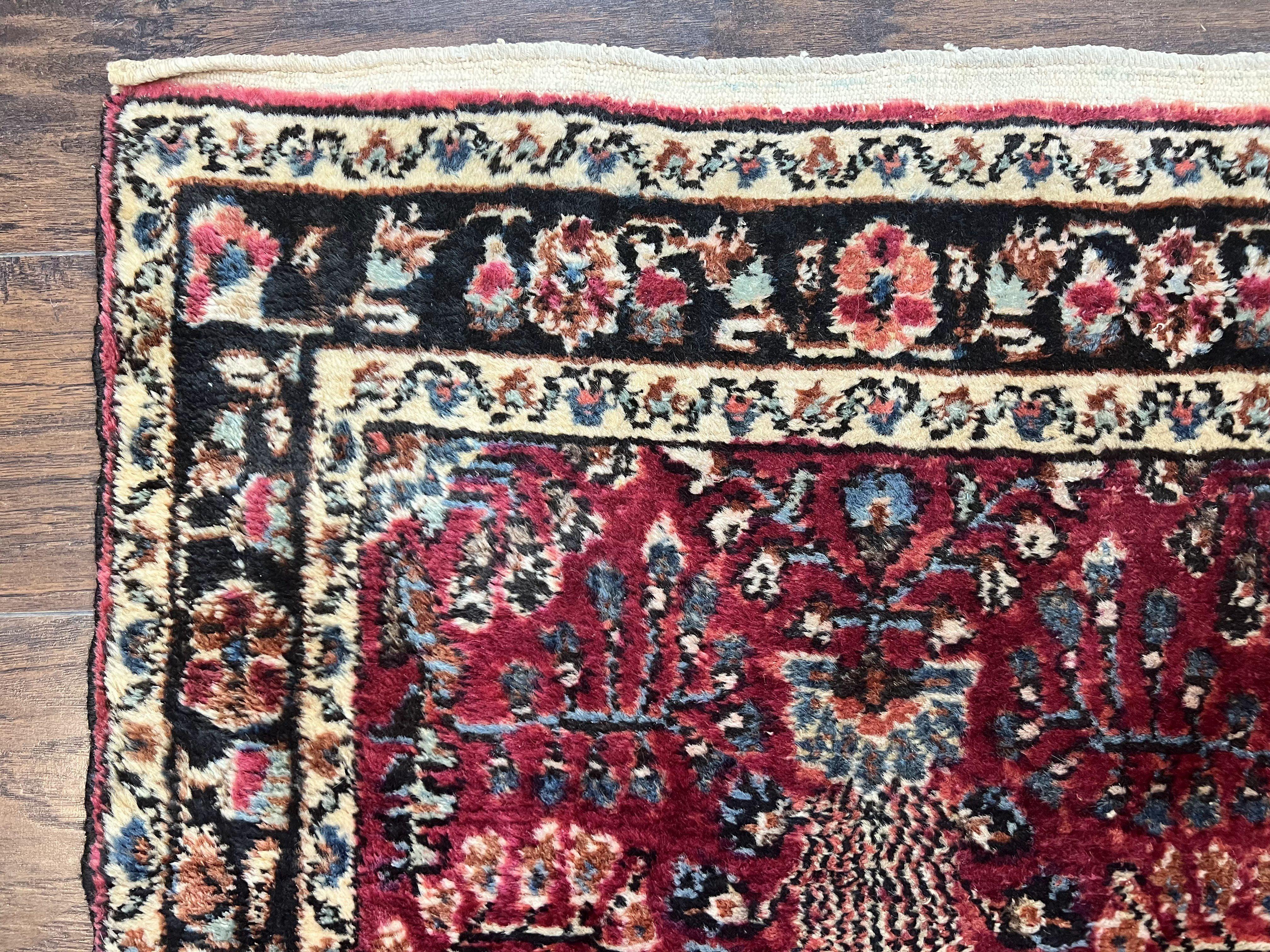Antique Persian Runner Rug 2.9 x 17, Rare Sarouk Runner, Handmade Wool Rug for Hallway, Red, Floral - Jewel Rugs