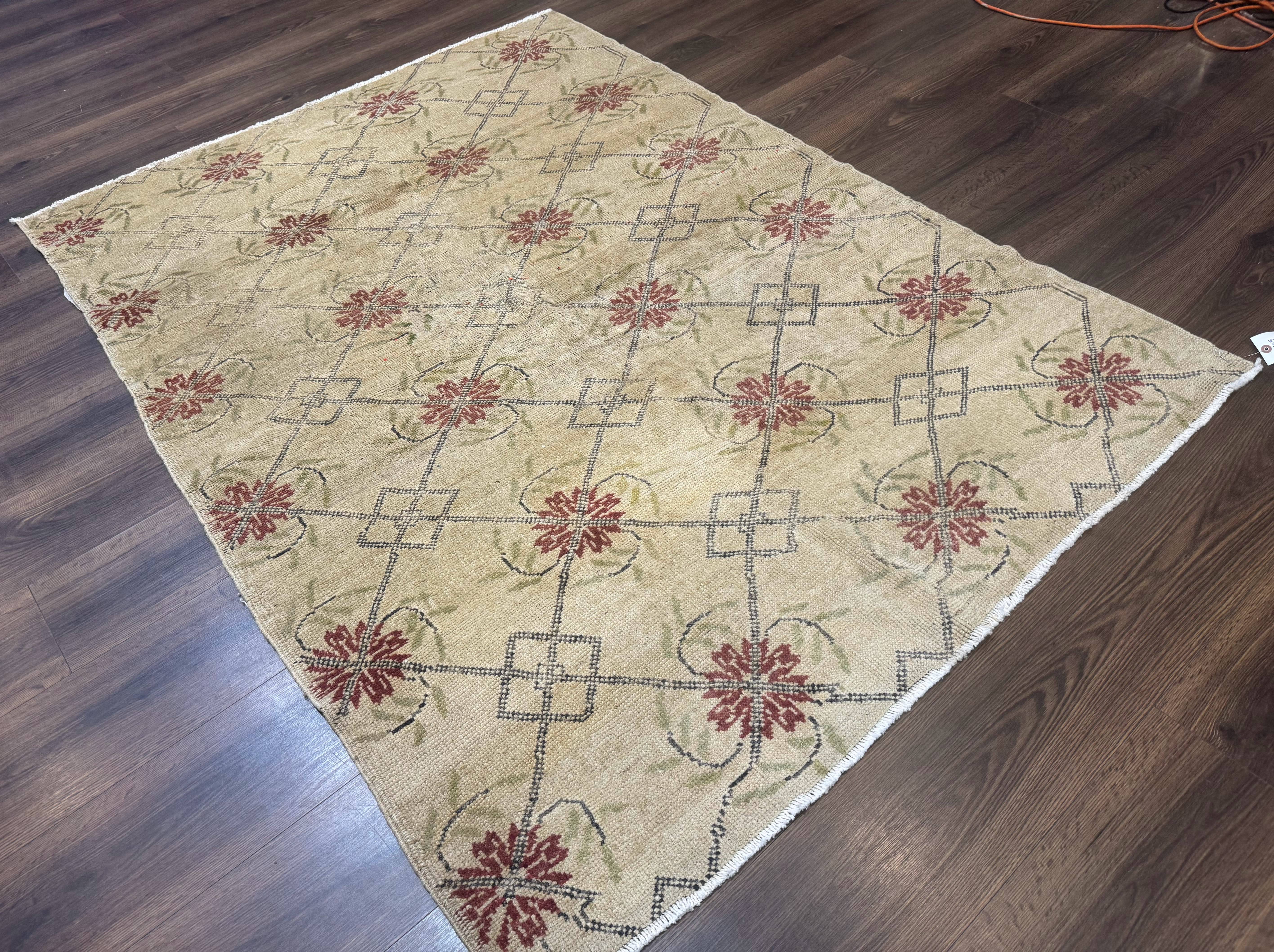 Turkish Rug 5x6, Oushak Carpet, Beige - Jewel Rugs