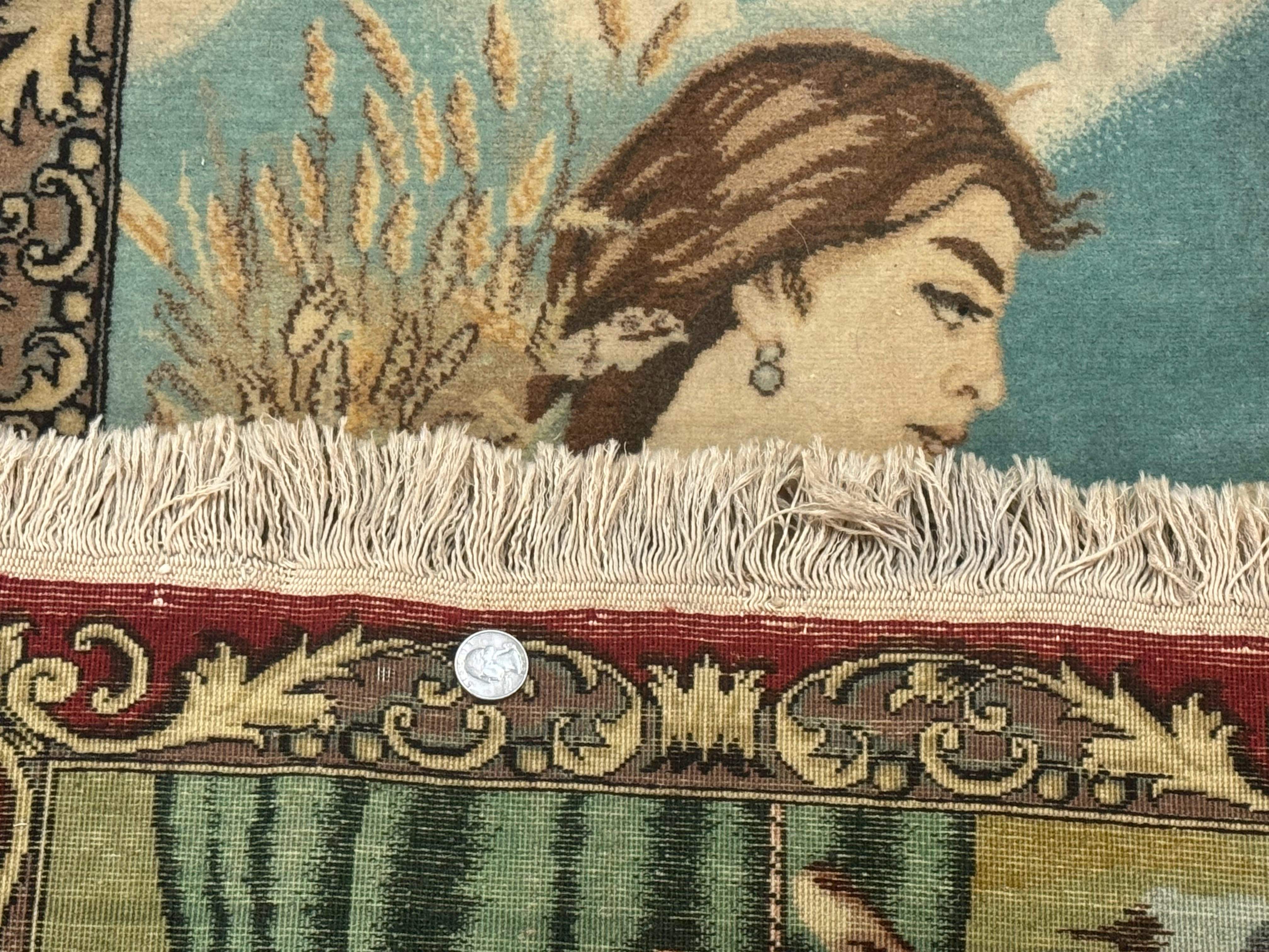 Persian Tabriz Pictorial Rug, Young Lady with Wheat, Very Fine, Wool, Wall Hanging Rug - Jewel Rugs