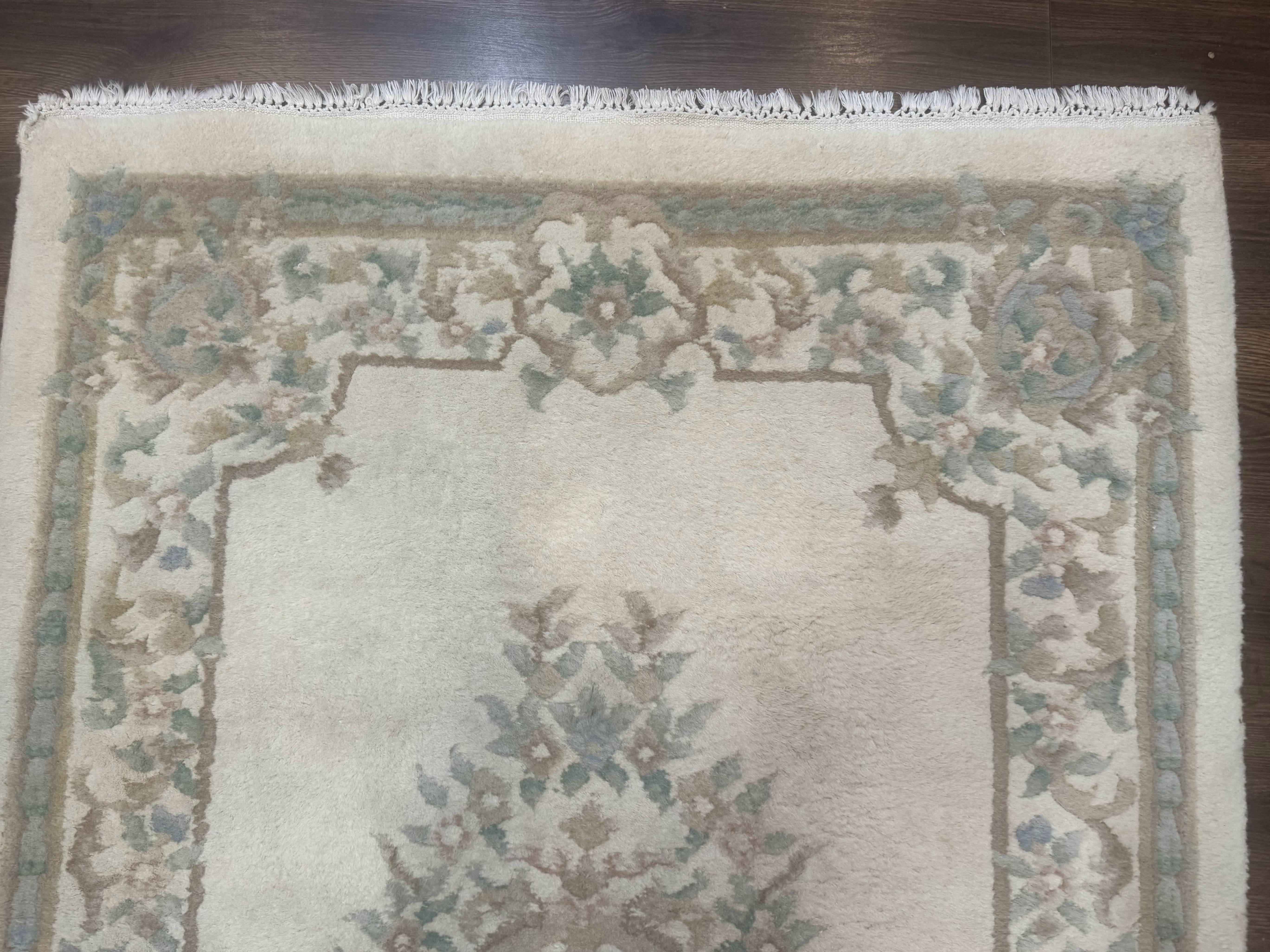 Indo Chinese Wool Rug 4x6, Aubusson Design, Ivory - Jewel Rugs