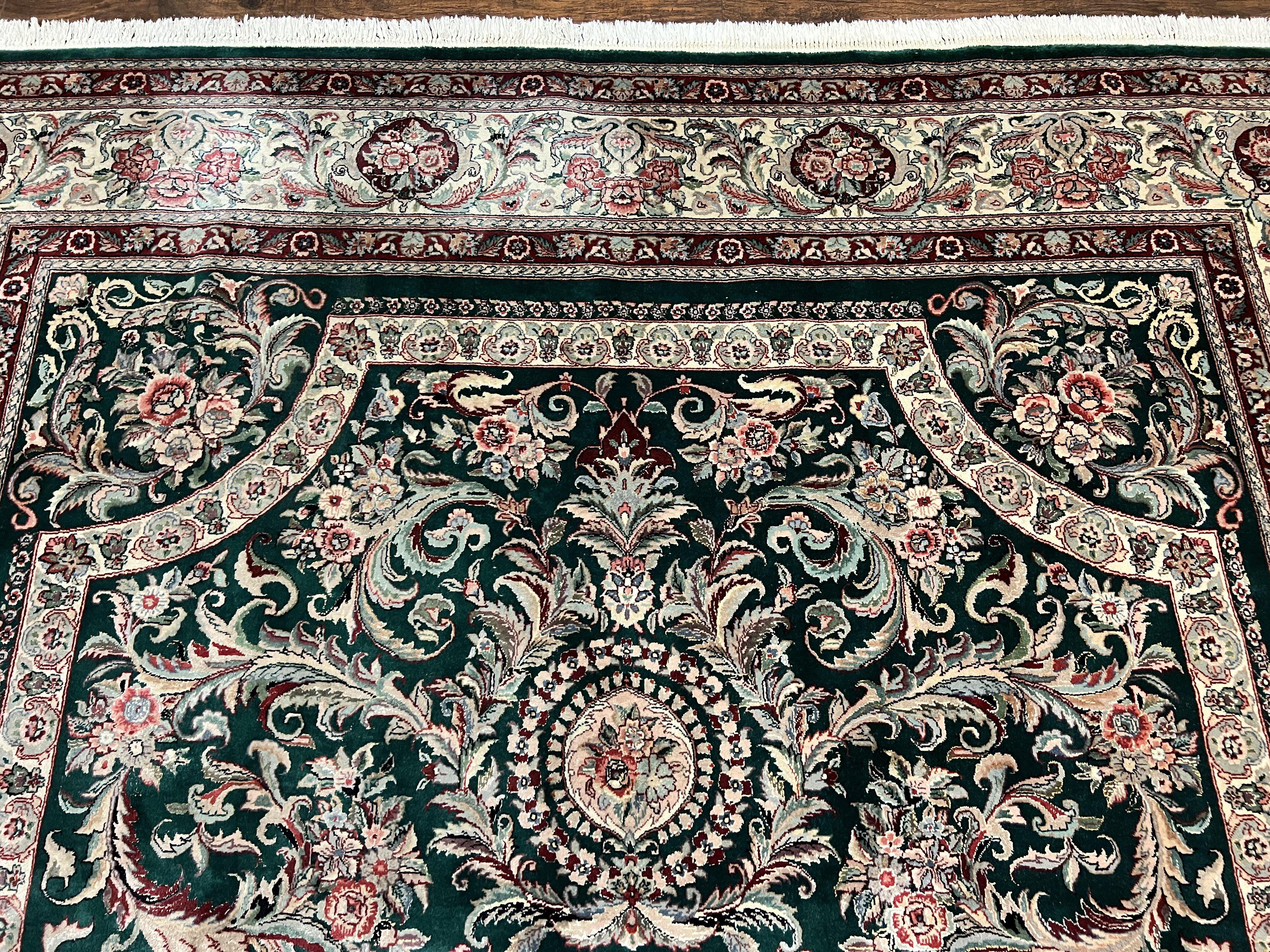 Pak Persian Rug 9x12, Dark Green and Cream, Floral Medallion, Elegant Handmade Wool Carpet 9 x 12 - Jewel Rugs