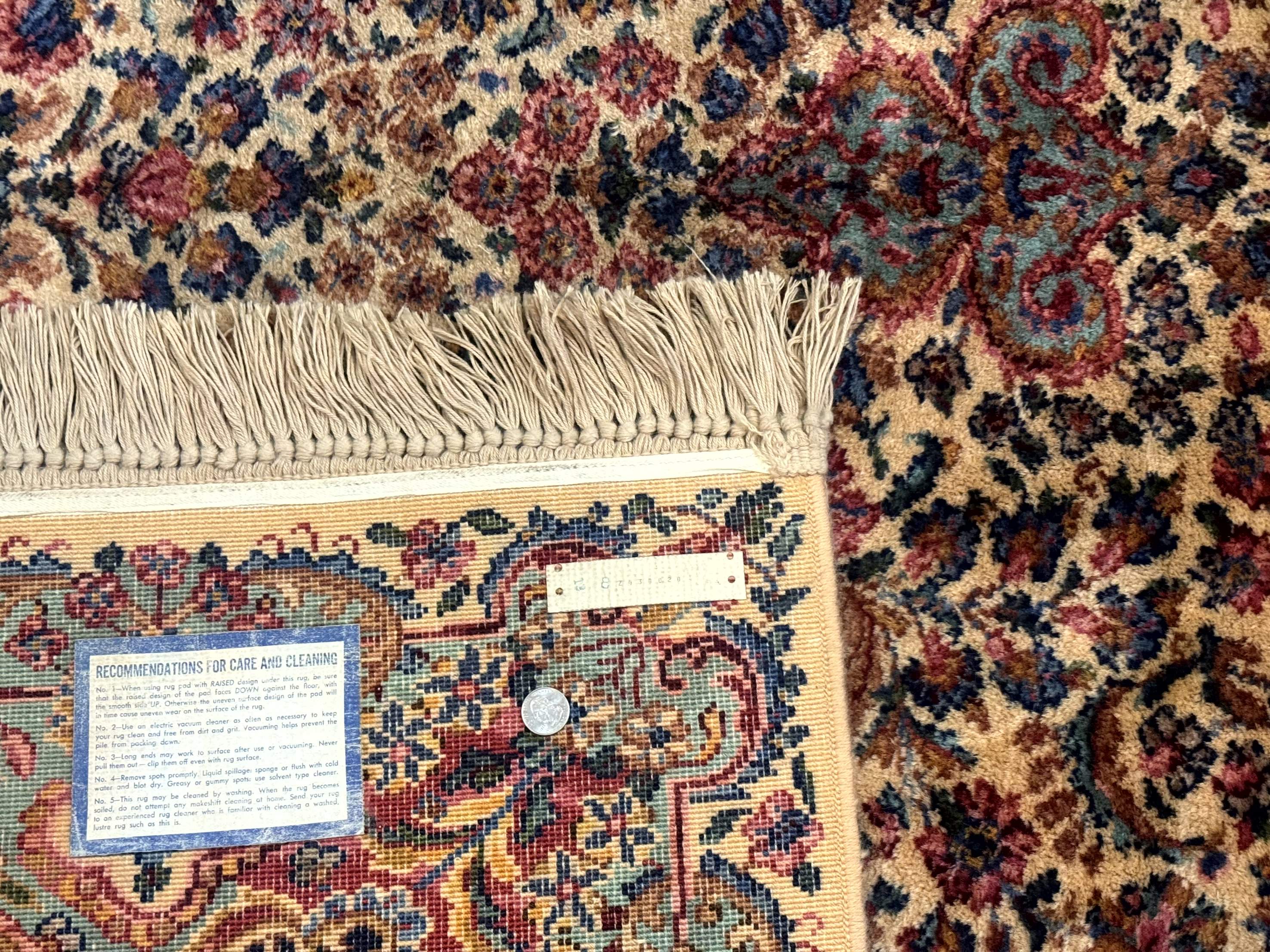 Karastan Ivory Floral Kirman Rug 8.8 x 12, Wool Vintage Discontinued - Jewel Rugs