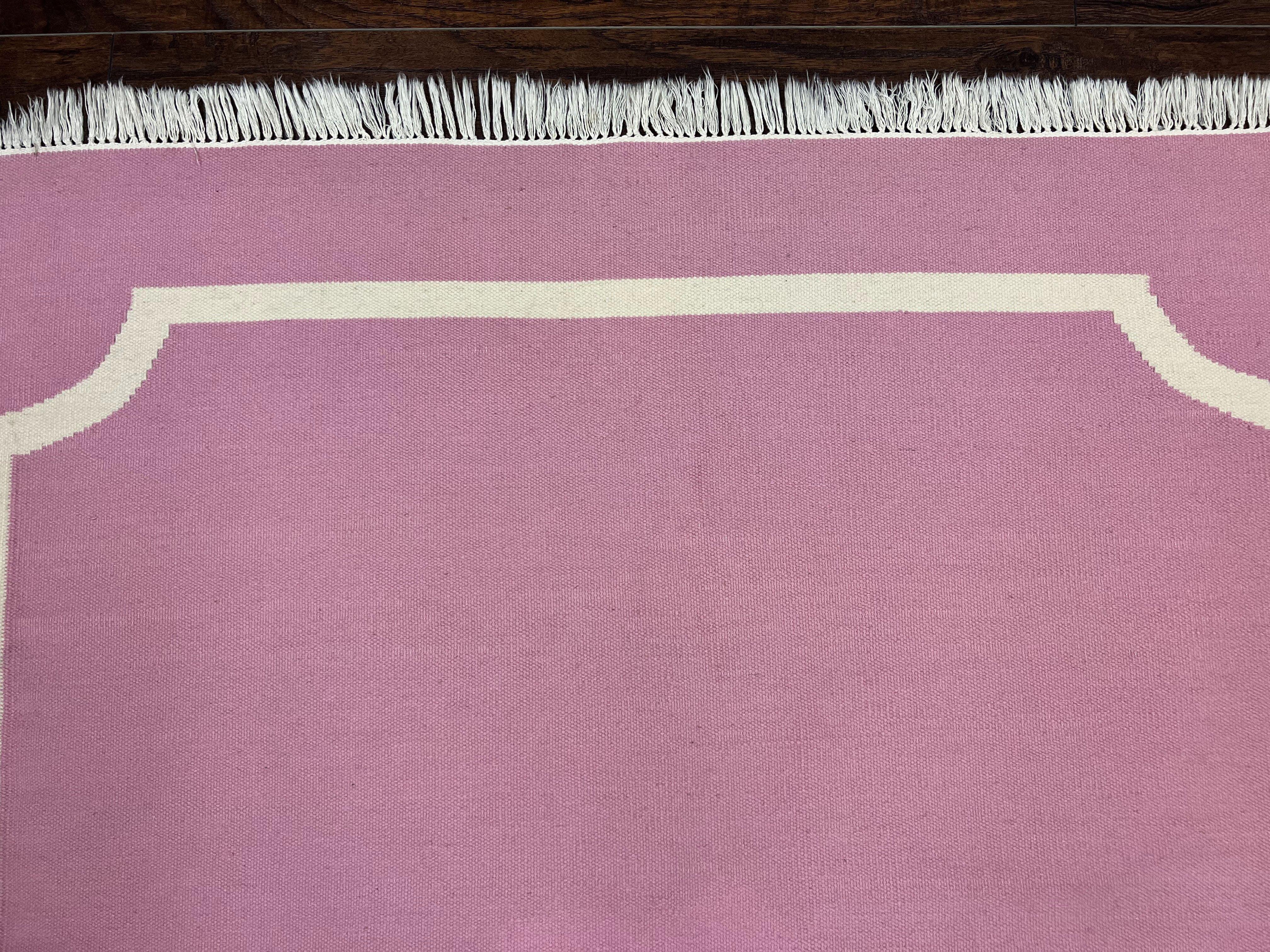 Indian Dhurrie Rug 5x8, Wool Handmade Contemporary Carpet, Pink Flatweave Kilim Area Rug, Medium Sized Rug 5 x 8 ft - Jewel Rugs