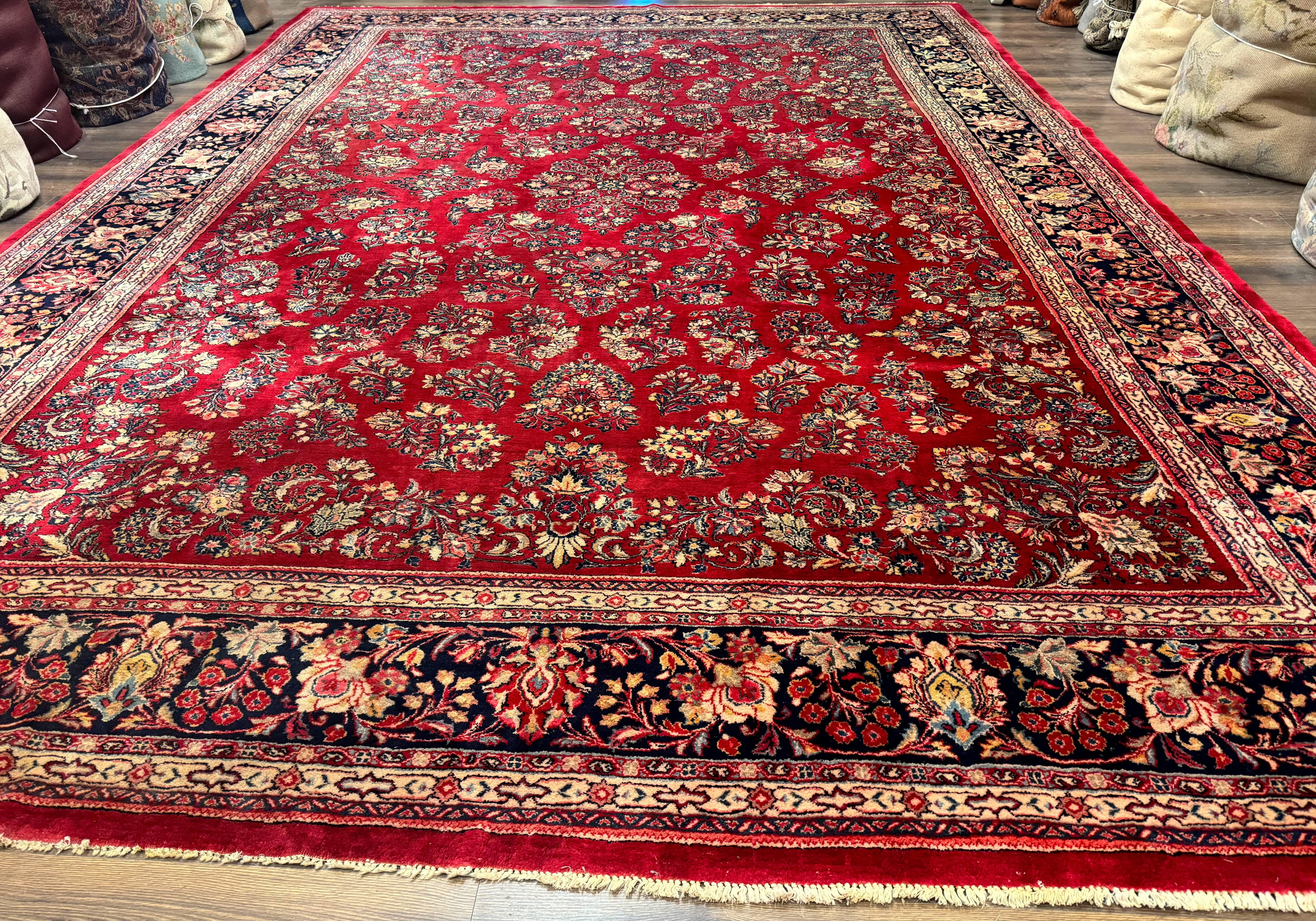 Large Persian Sarouk Rug 12x16, Palace Sized Antique Persian Carpet, Red, Allover Pattern, Handmade Wool Rug - Jewel Rugs