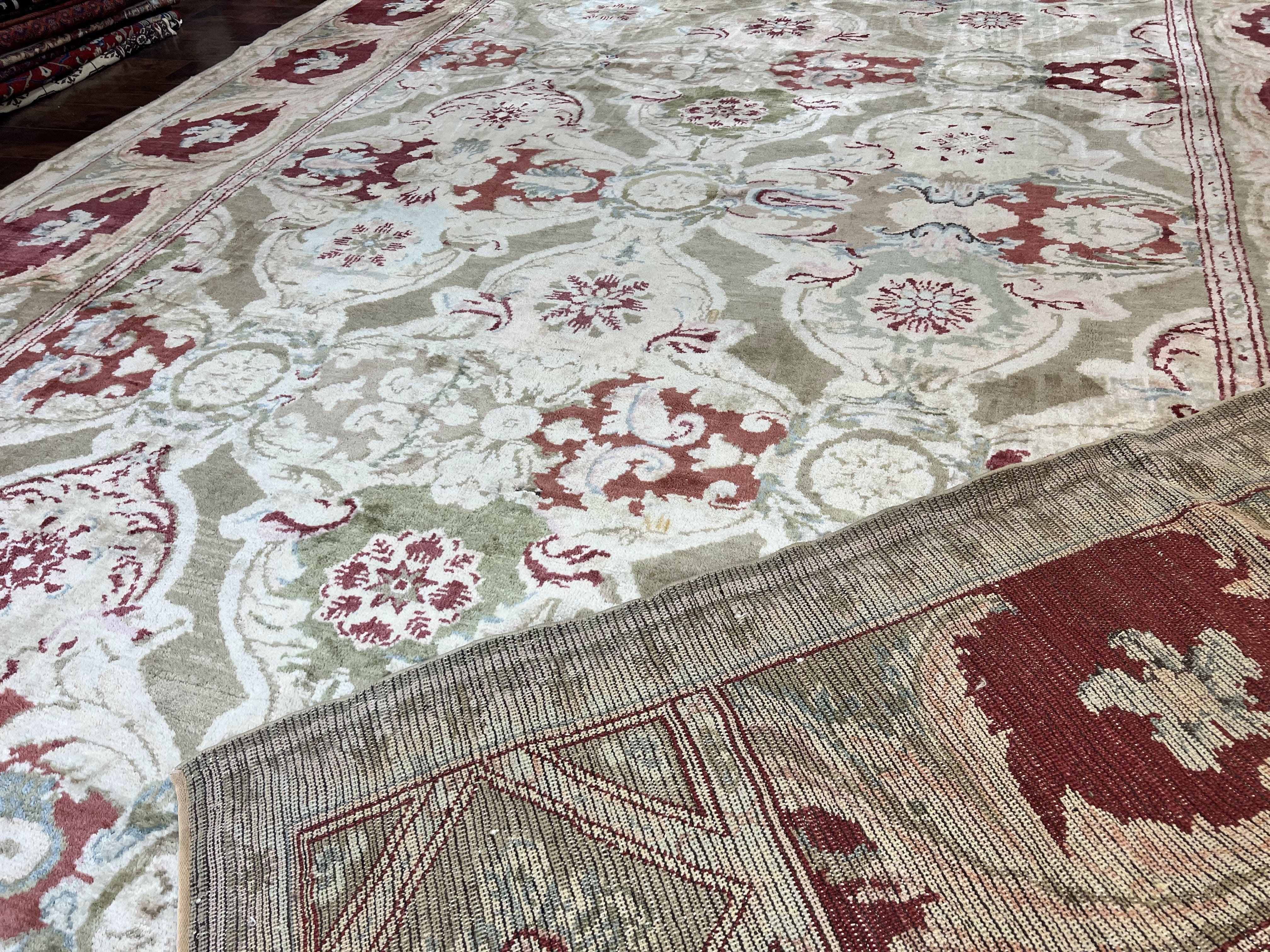 Large Egyptian Oushak Rug 12x21, Wool Handmade Vintage Carpet, Allover Pattern, Oversized 12 x 21 ft Traditional Rug - Jewel Rugs