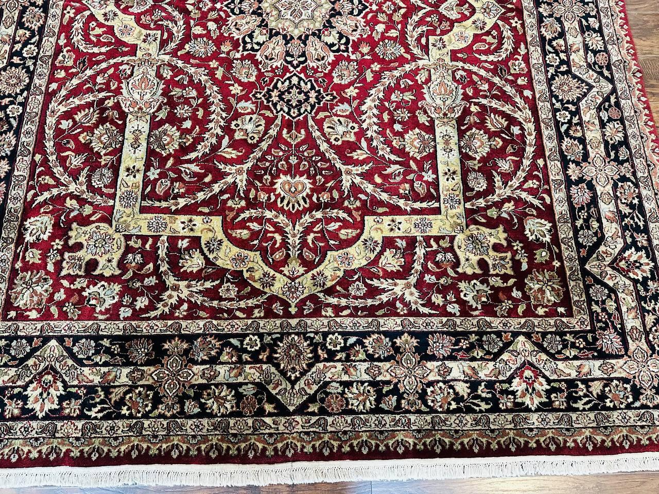 Indo Persian Rug 8x10, Red Vintage Wool Traditional Carpet, Floral, Handmade - Jewel Rugs