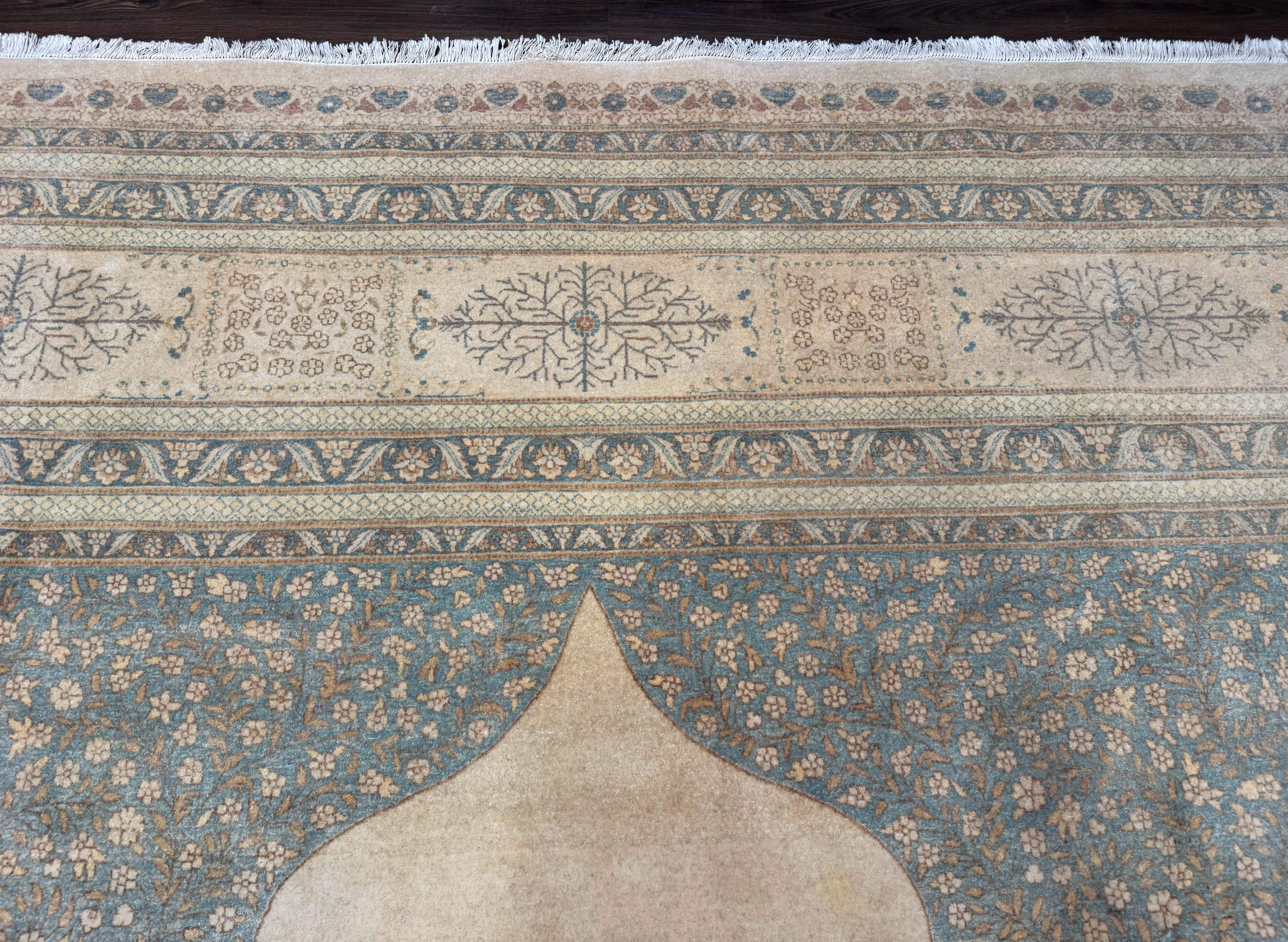 Palace Size Pak Persian Rug 12x18, Haji Jalili Design, Pakistani Carpet, Oat and Light Blue, Fine 260 KPSI - Jewel Rugs