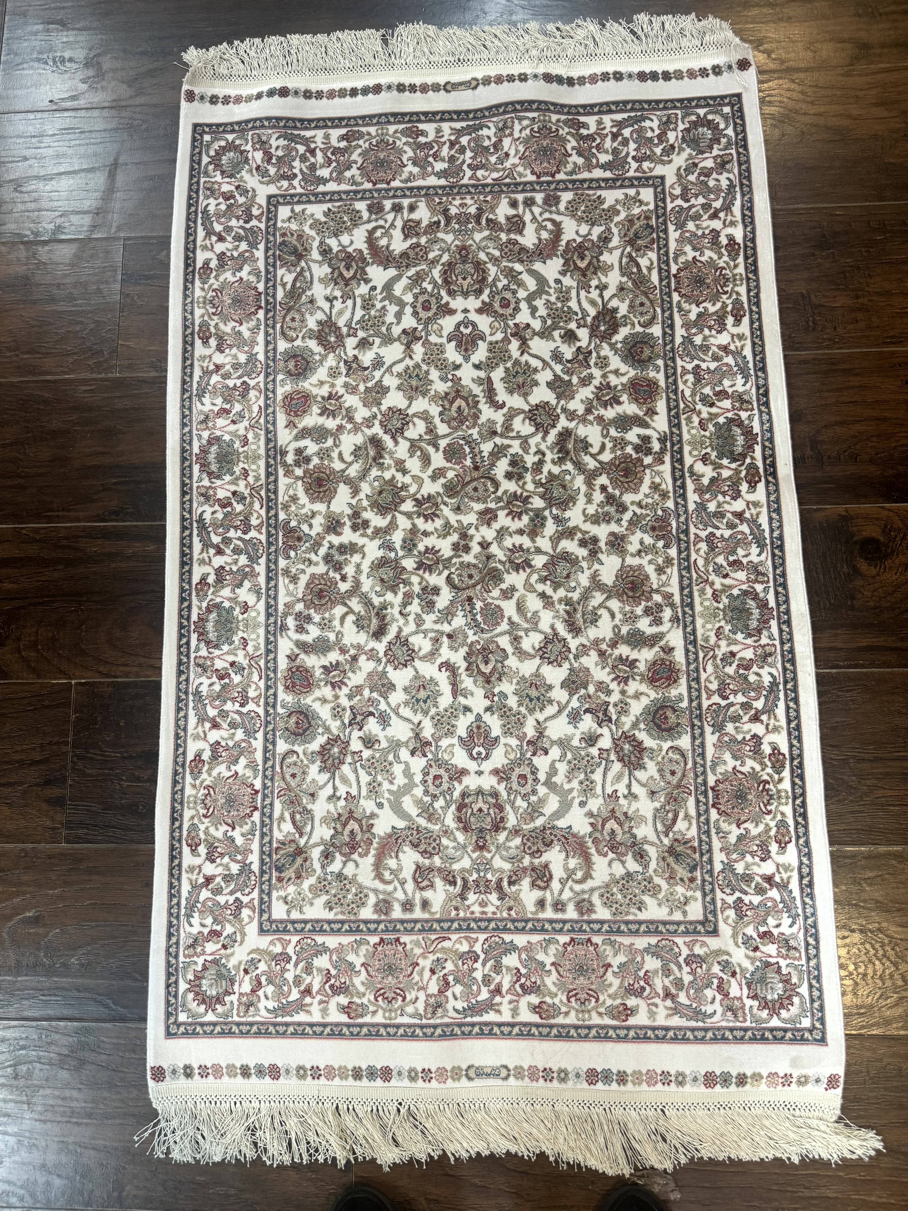 Small Turkish Silk Rug 2.6 x 4, Ivory, Allover Design, Bamboo Silk - Jewel Rugs