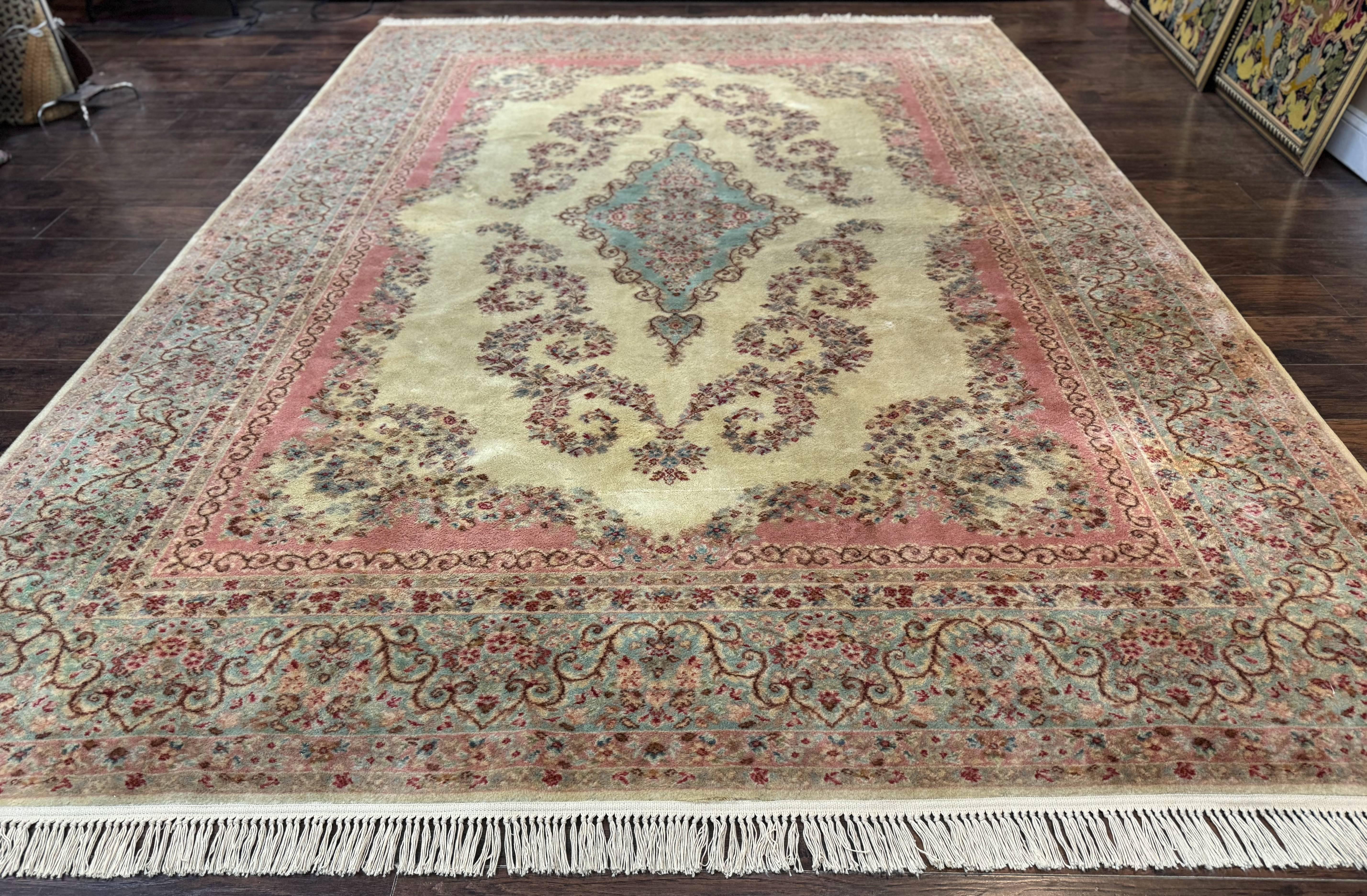 Karastan Rug 8.8 x 12, Pastel Ivory Kirman Rug #784, Wool Karastan Carpet, Original 700 Series, Vintage Karastan Area Rug, Discontinued - Jewel Rugs