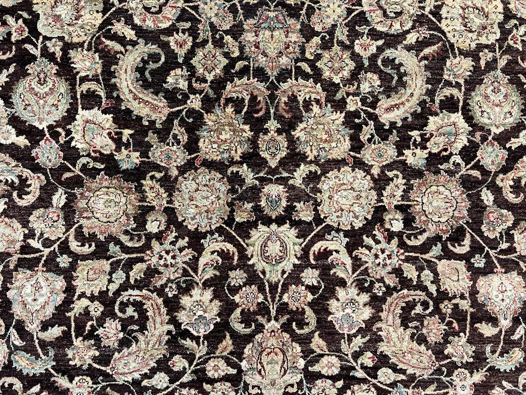 Indo Persian Rug 9x12, Vintage Indian Oriental Carpet 9 x 12 ft, Brown and Cream Hand Knotted Area Rug, Floral Allover Wool Traditional Rug - Jewel Rugs