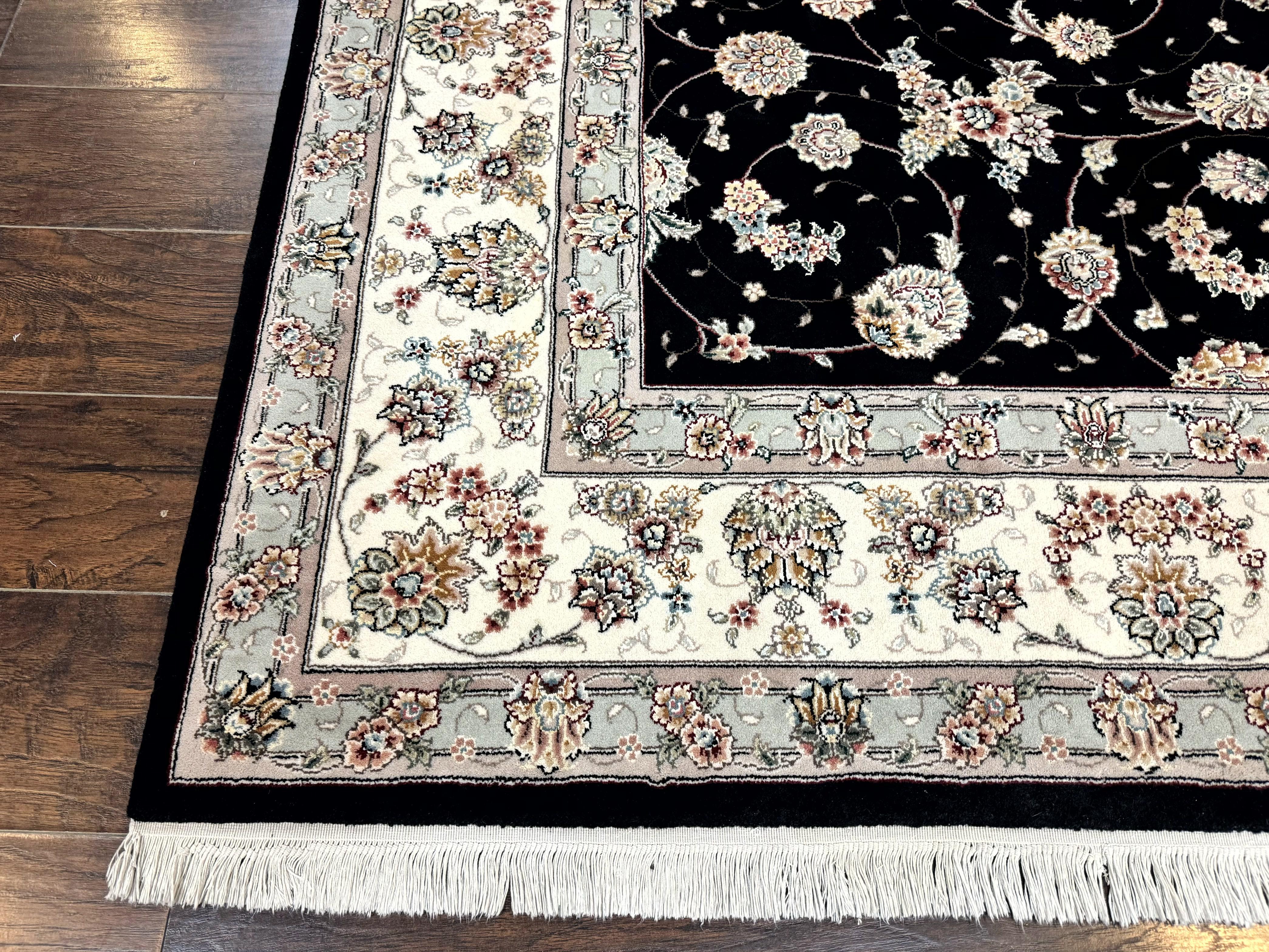 Sino Persian Rug 8x10, Wool and Silk, Black & Ivory - Jewel Rugs