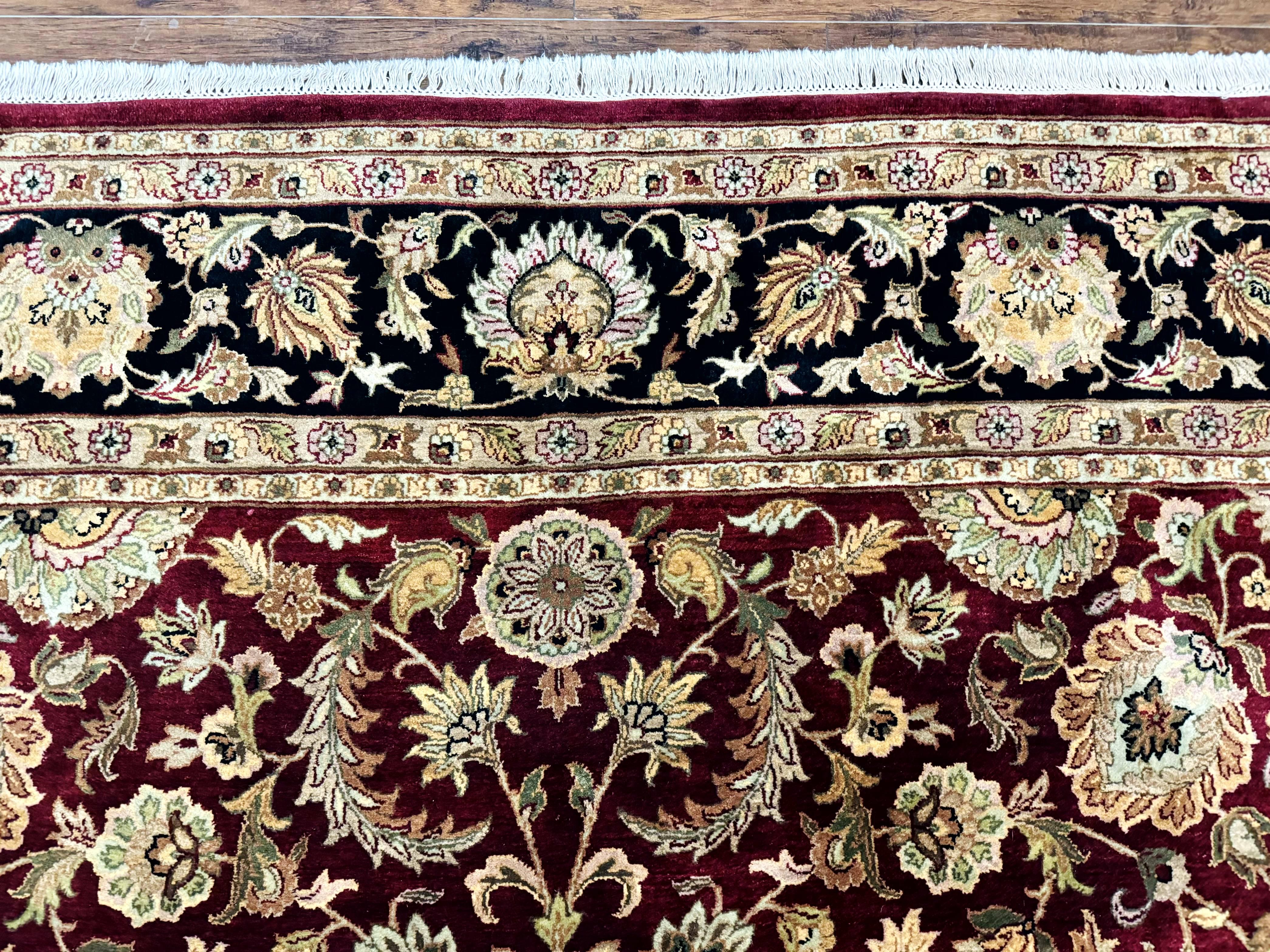 Indian Agra Rug 10x14, Traditional Oriental Carpet, Room Sized Wool Area Rug, Floral, Maroon - Jewel Rugs