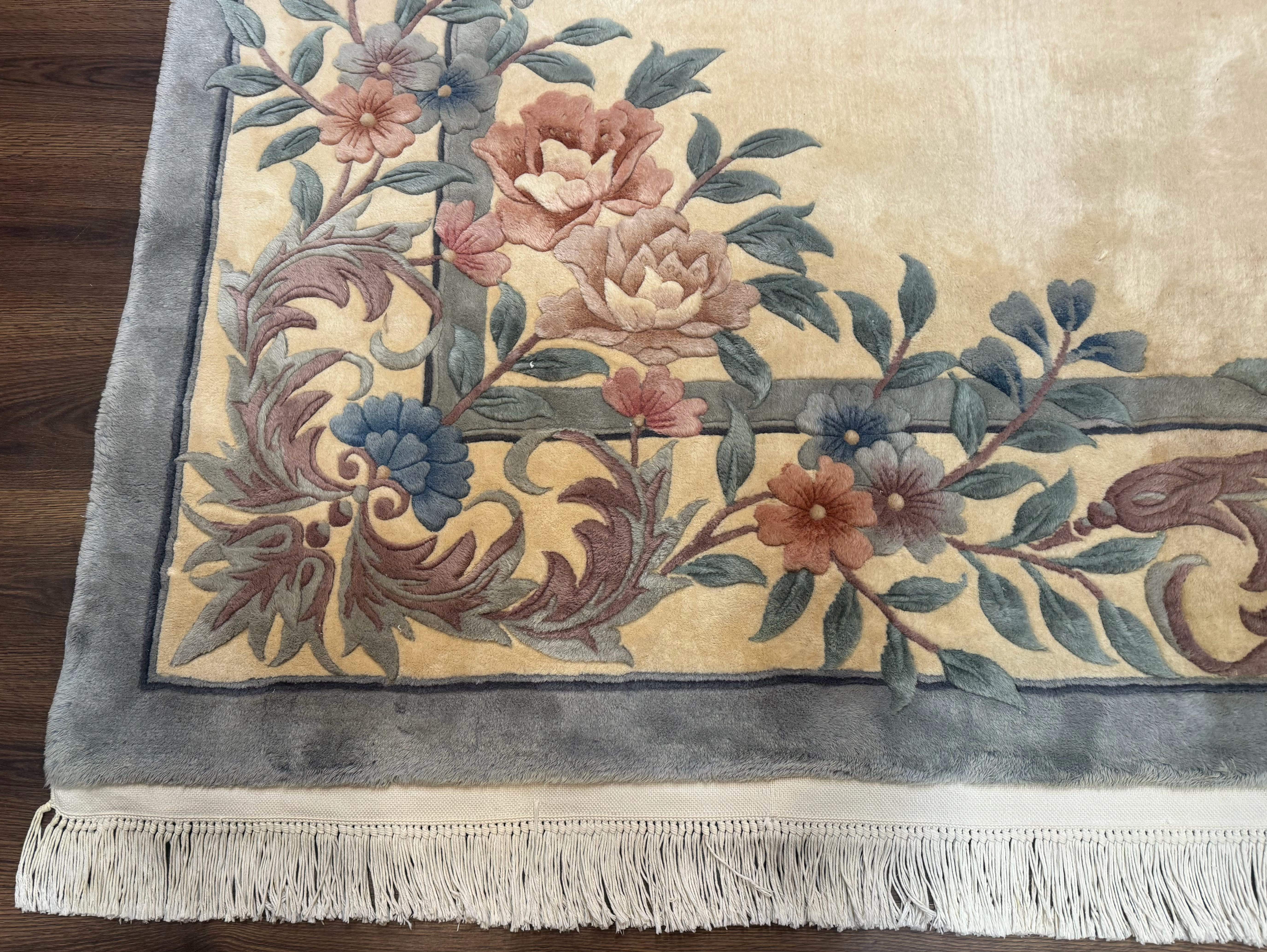 Chinese Wool Rug 9x12 – Ivory, Hand-Knotted Wool Vintage 90 Line Carpet - Jewel Rugs