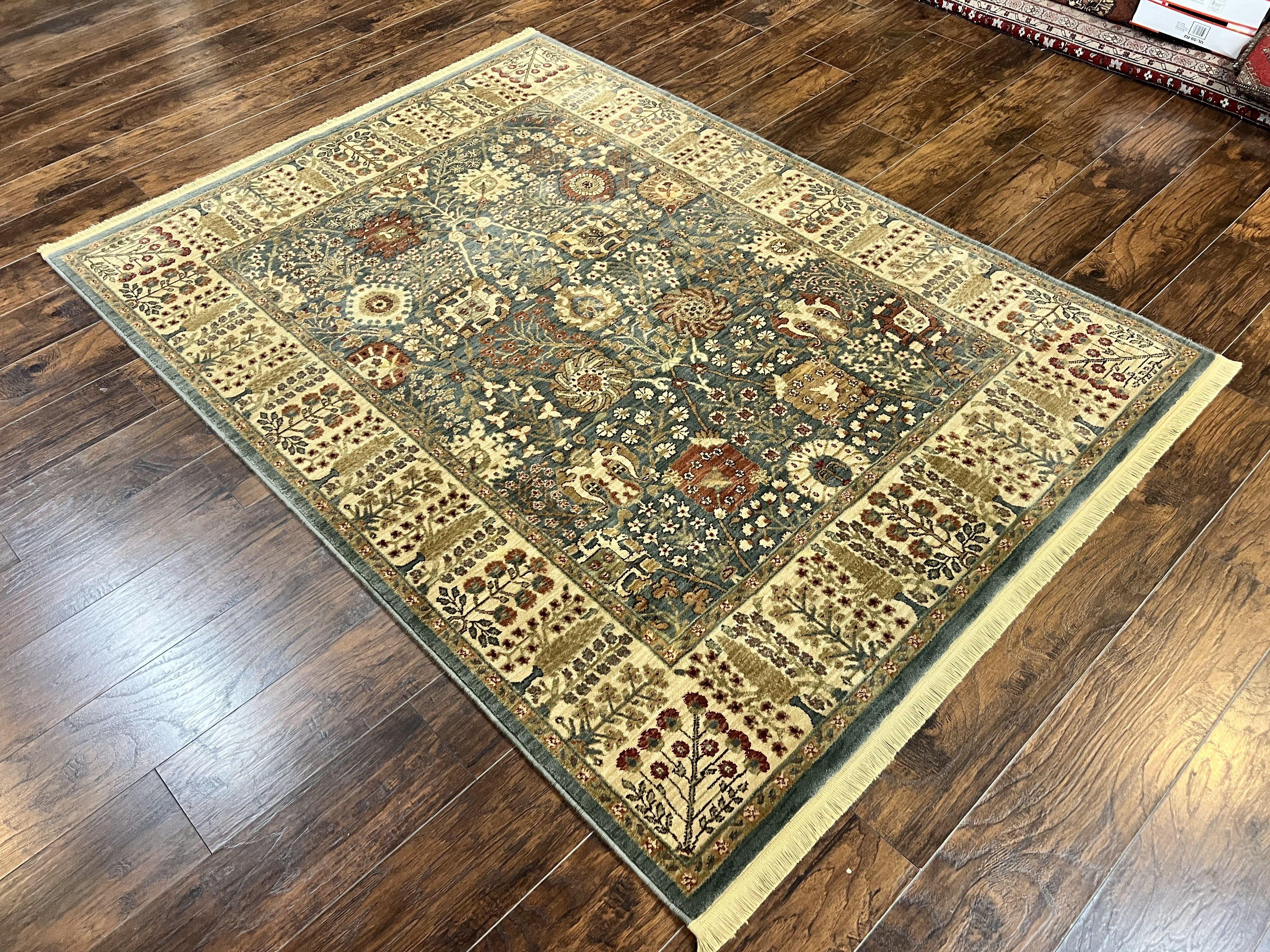 Belgium Power-Loomed Rug 5.6 x 7.6, Green and Cream Rug, Vintage Wool Area Rug, Oriental Carpet, Medium Sized Rug - Jewel Rugs