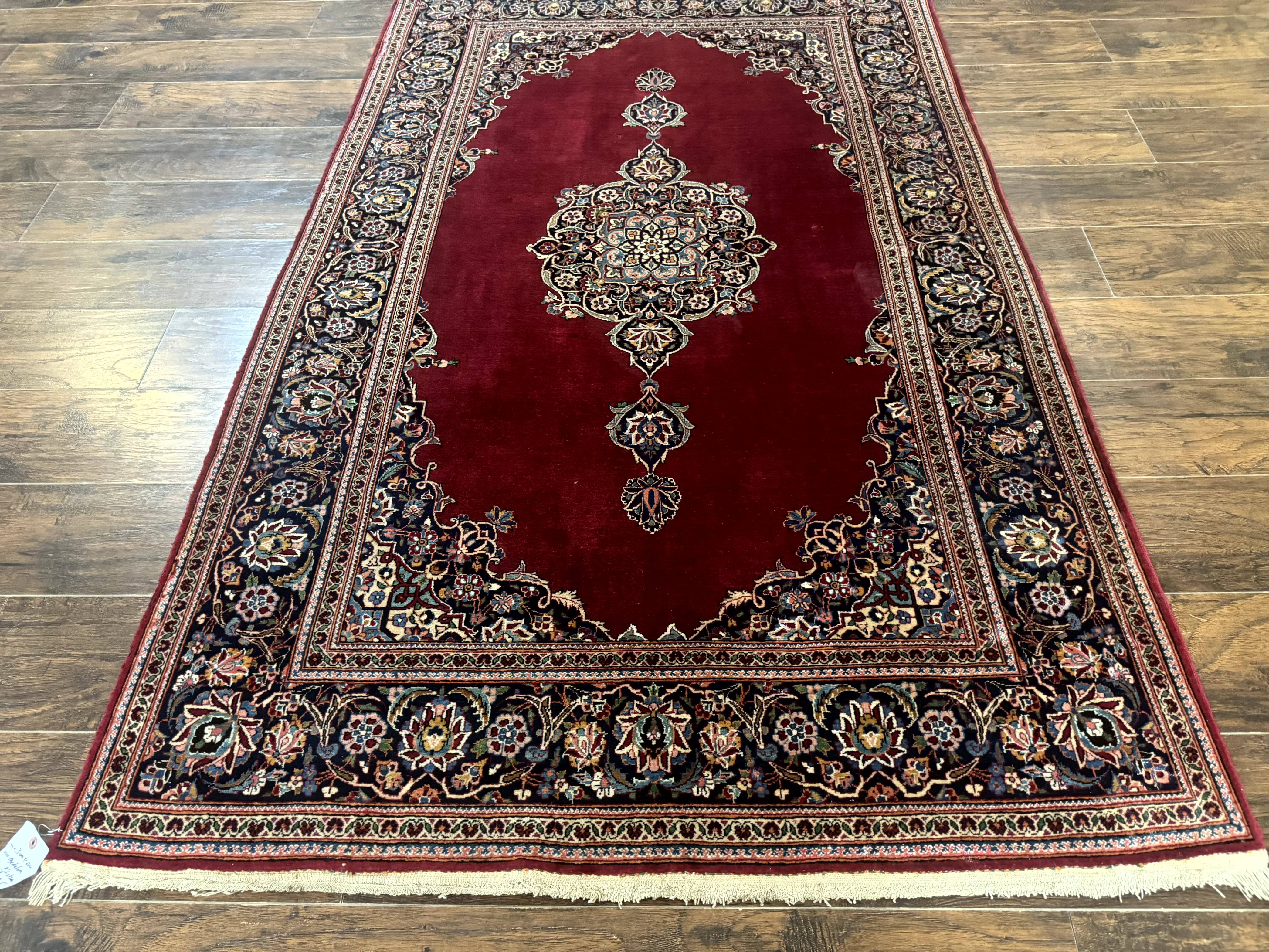 Antique Persian Kashan Rug 4x7, Semi Open Field, Pomegranate Red - Jewel Rugs