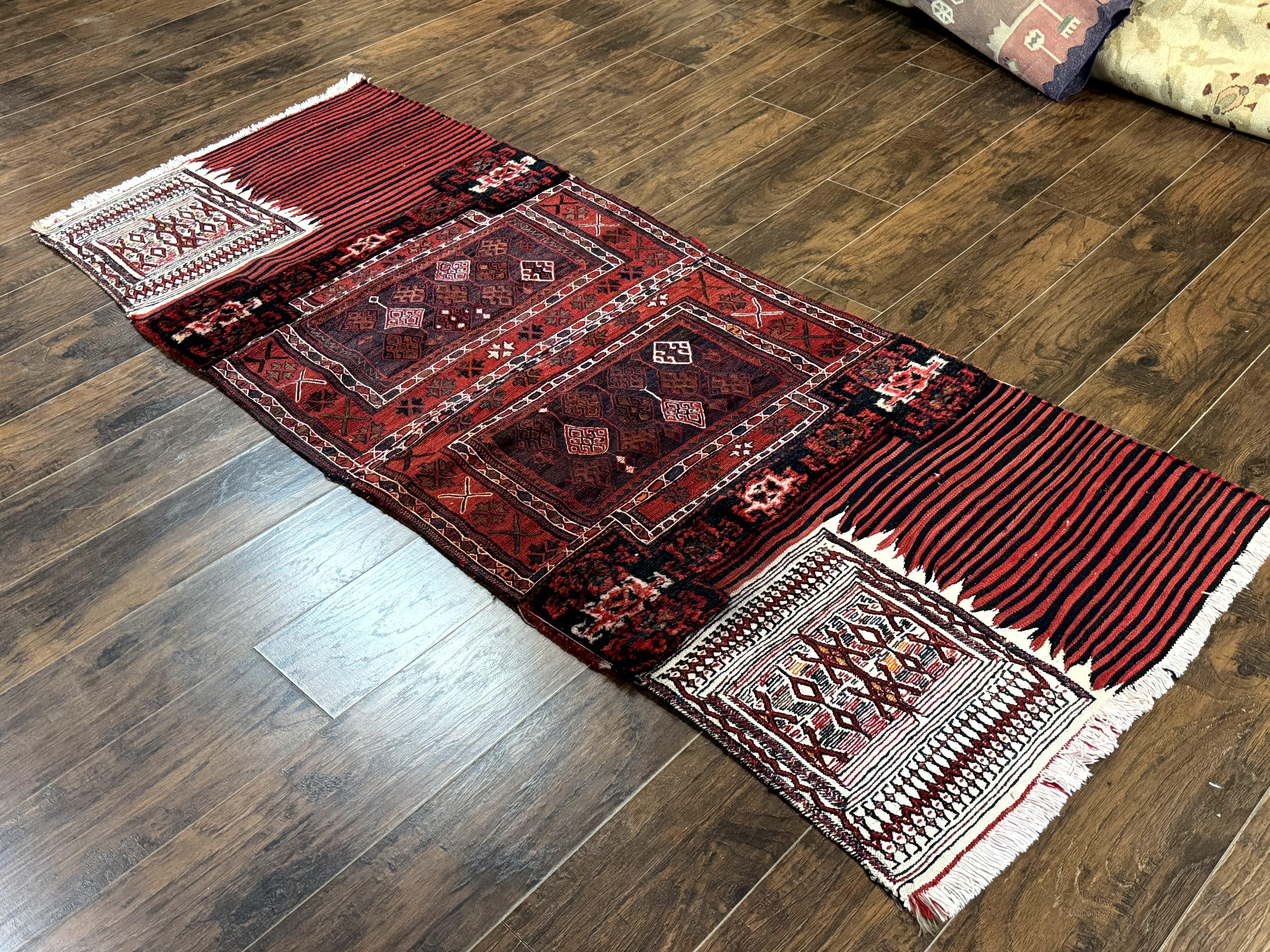 Persian Tribal Nomadic Saddle Cover Rug, Antique, Handmade, Wool, Red Ivory Black, Collectible, Shashavan - Jewel Rugs