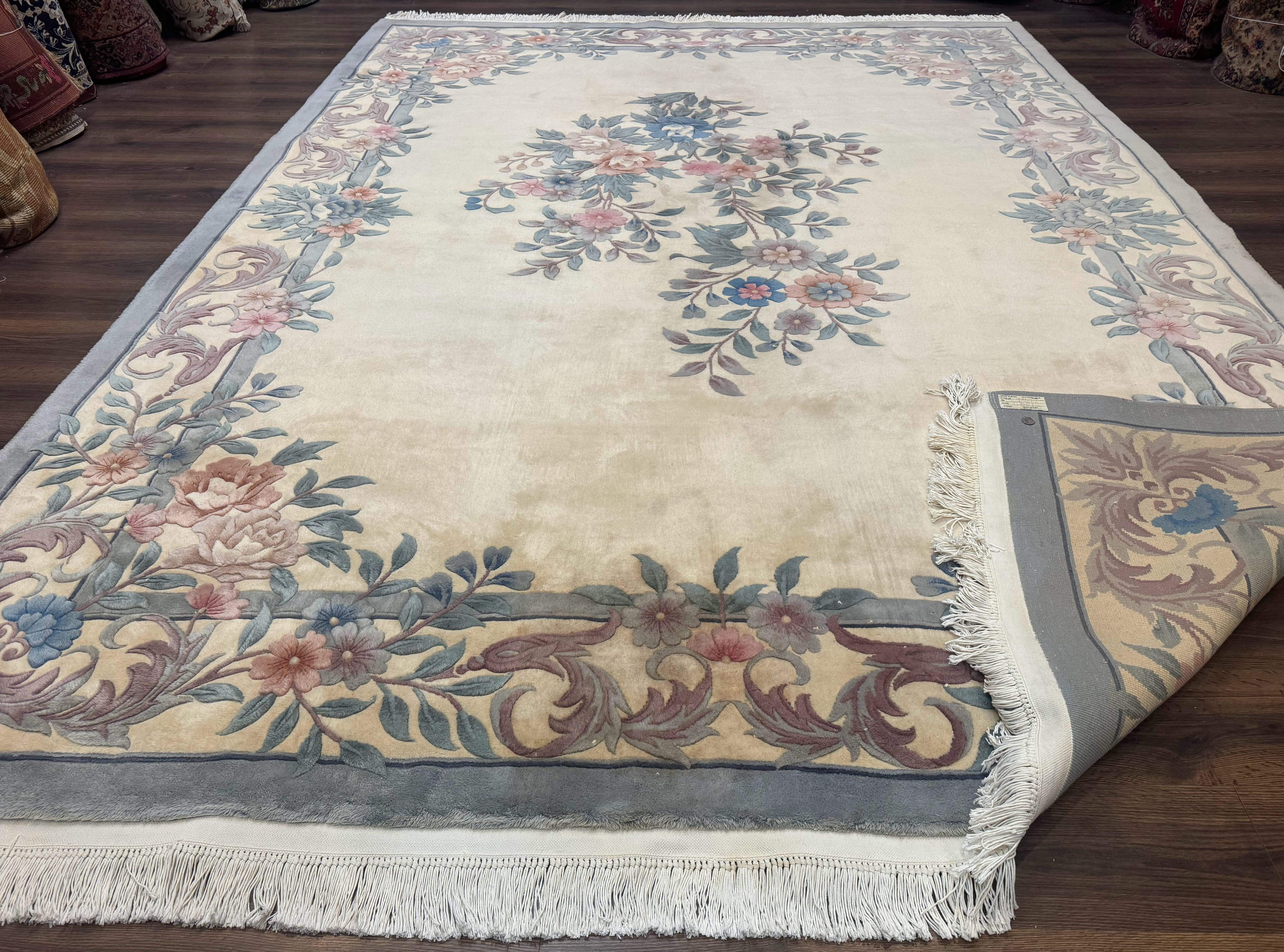 Chinese Wool Rug 9x12 – Ivory, Hand-Knotted Wool Vintage 90 Line Carpet - Jewel Rugs