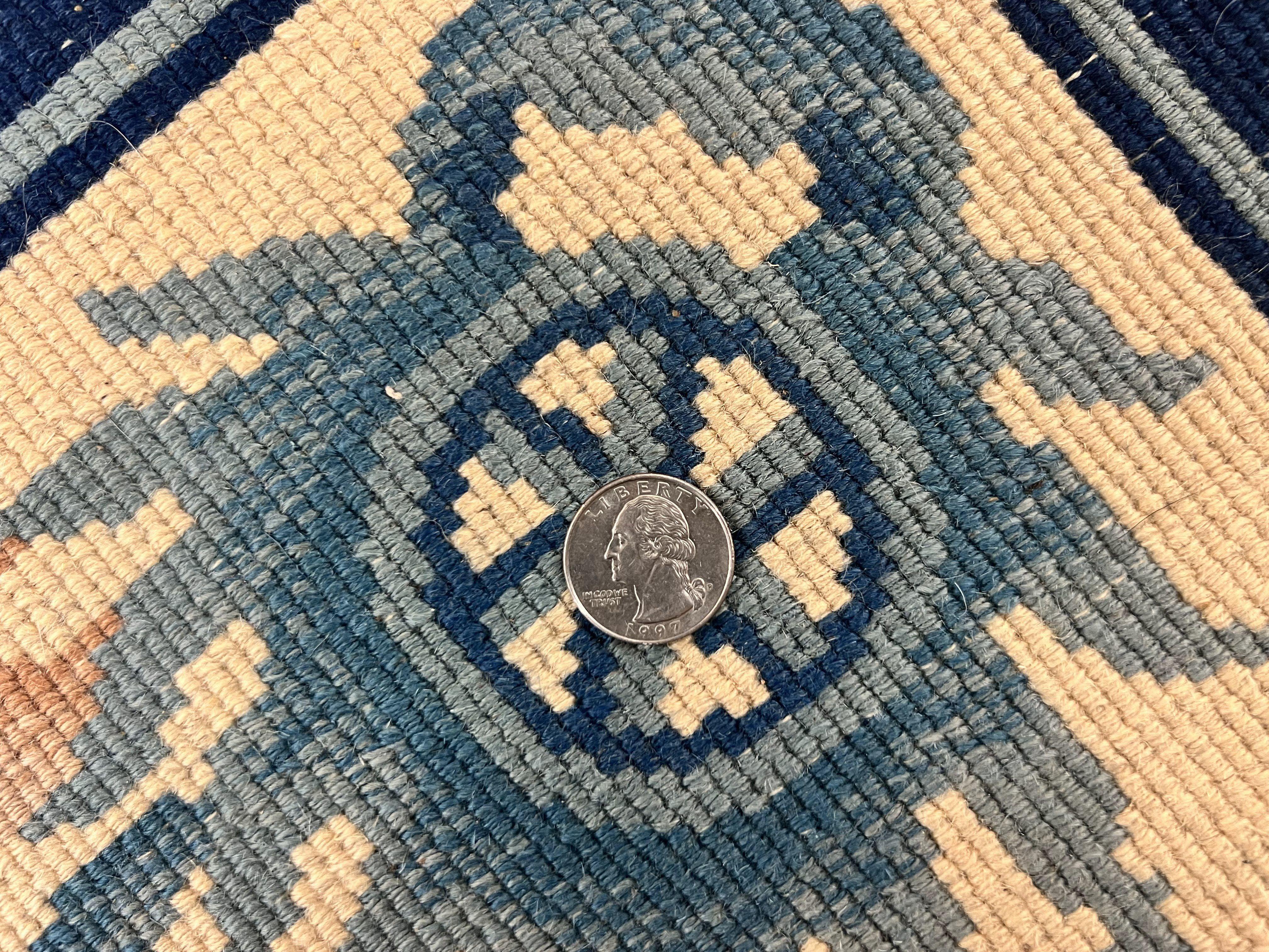 Chinese Wool Rug 5x8, Vintage Art Deco Chinese Carving Sculpture Carpet, Cream and Blue, Handmade Asian Oriental 90 Line Rug - Jewel Rugs