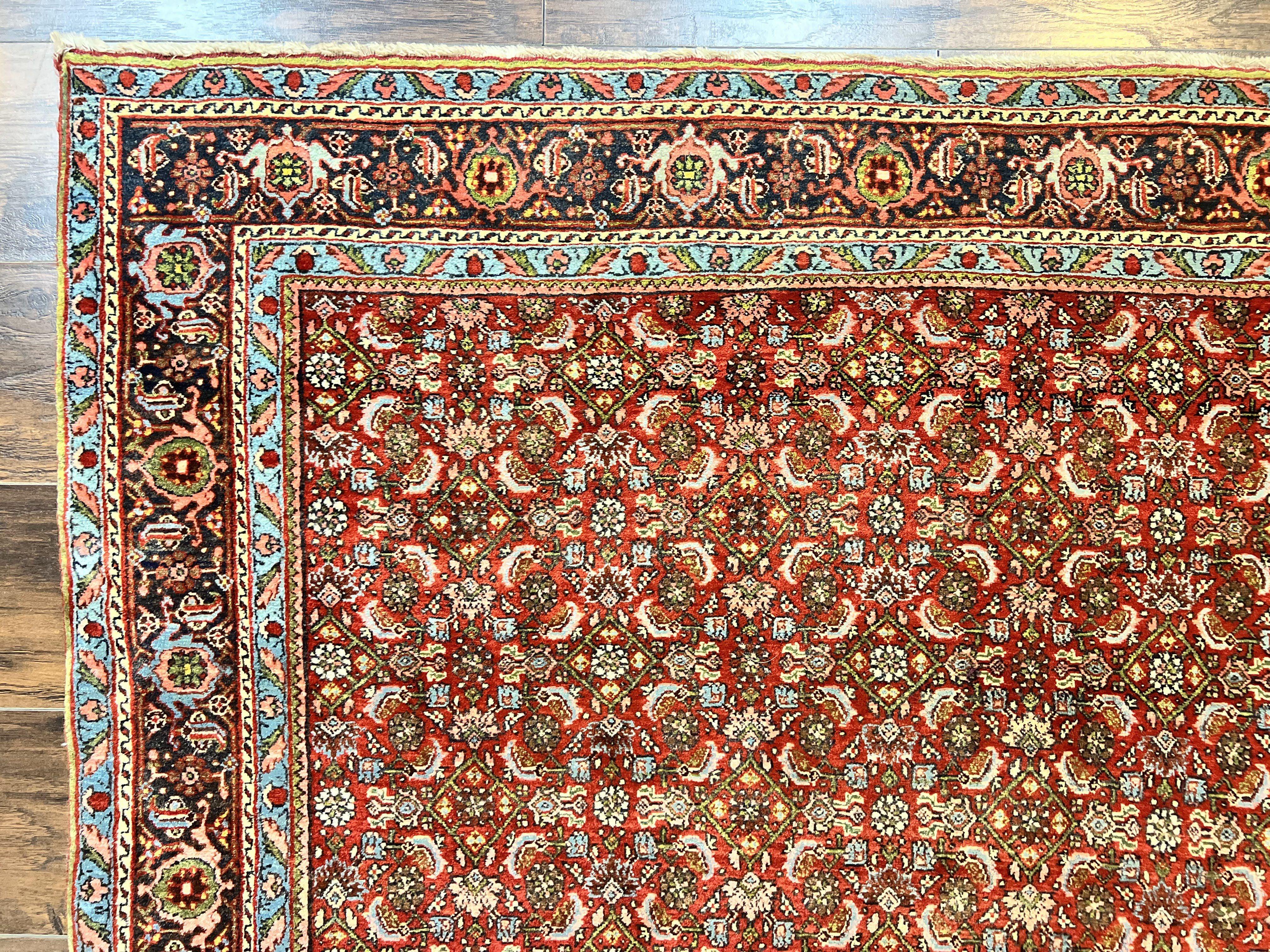 Antique Persian Bidjar Rug 5x7, Repeated Allover Herati Pattern, Red, Handmade Wool Carpet - Jewel Rugs