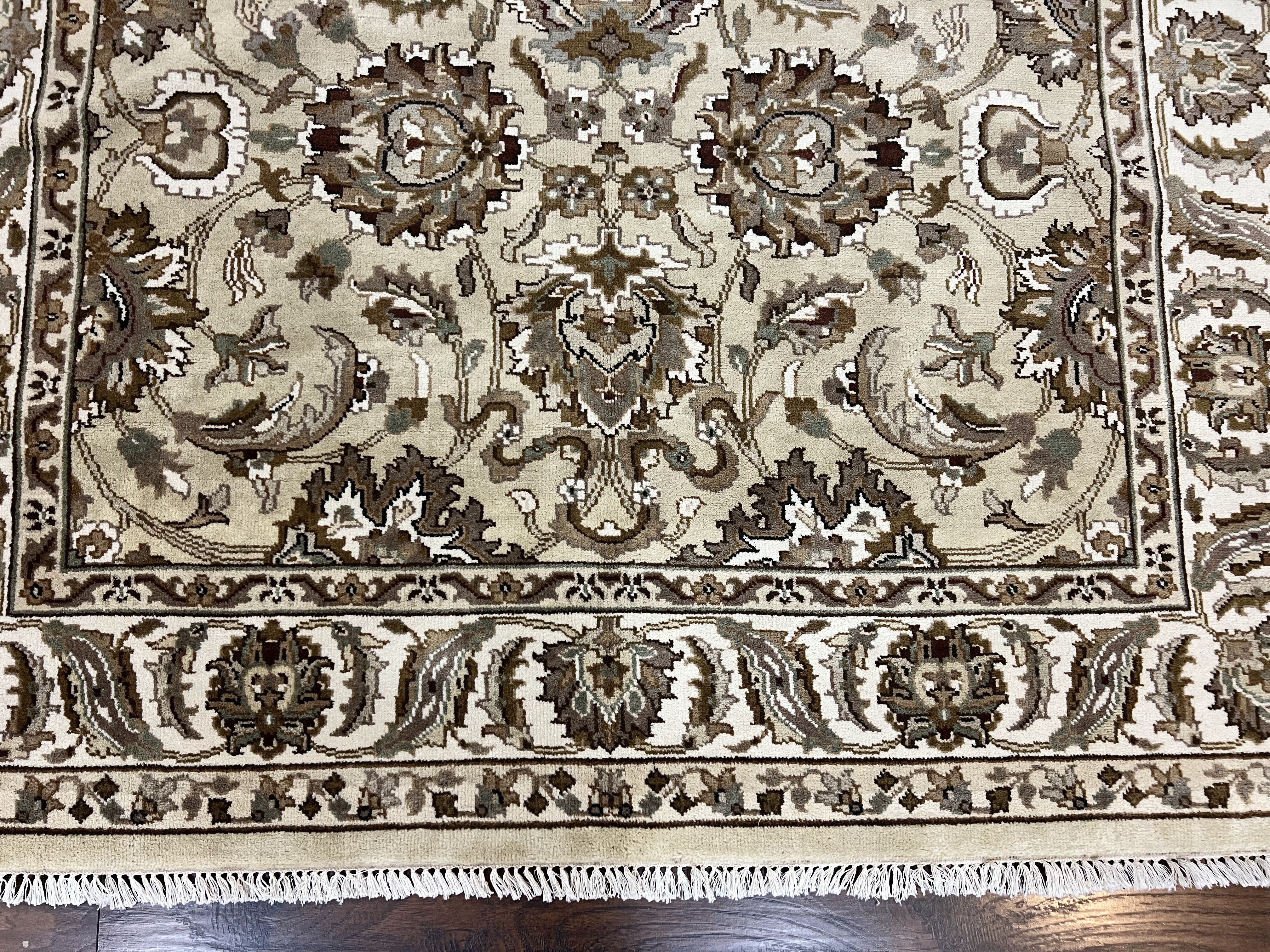 Indo Mahal Rug 6x9, Indian Carpet 6 x 9 ft, Light Green and Ivory, Floral Allover, Wool Oriental Carpet, Traditional Rug, Handmade - Jewel Rugs