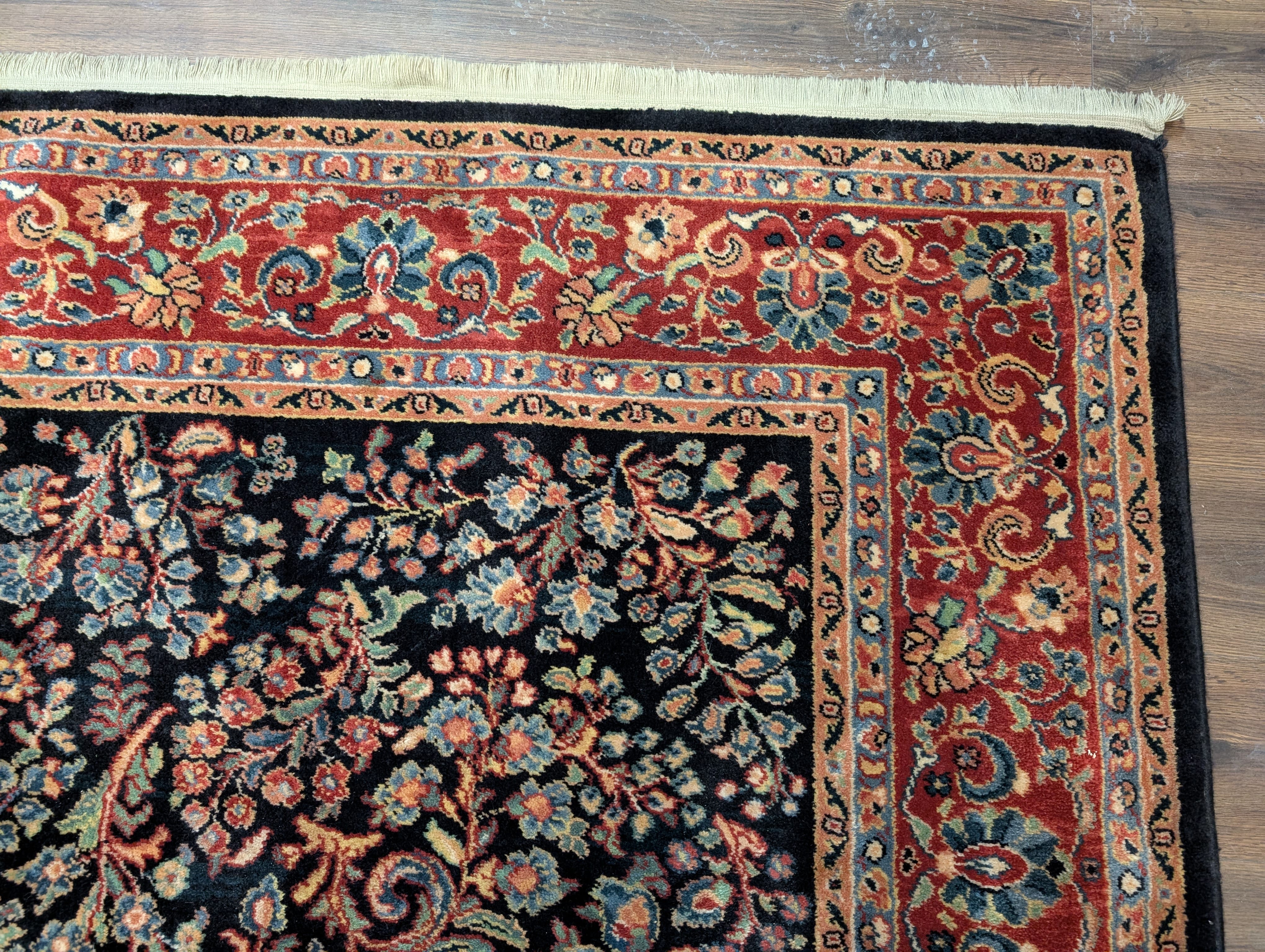 Karastan Rug 8.8 x 10.6, Black Antique Sarouk #800/803, Vintage, Wool, Classic Traditions Collection - Jewel Rugs