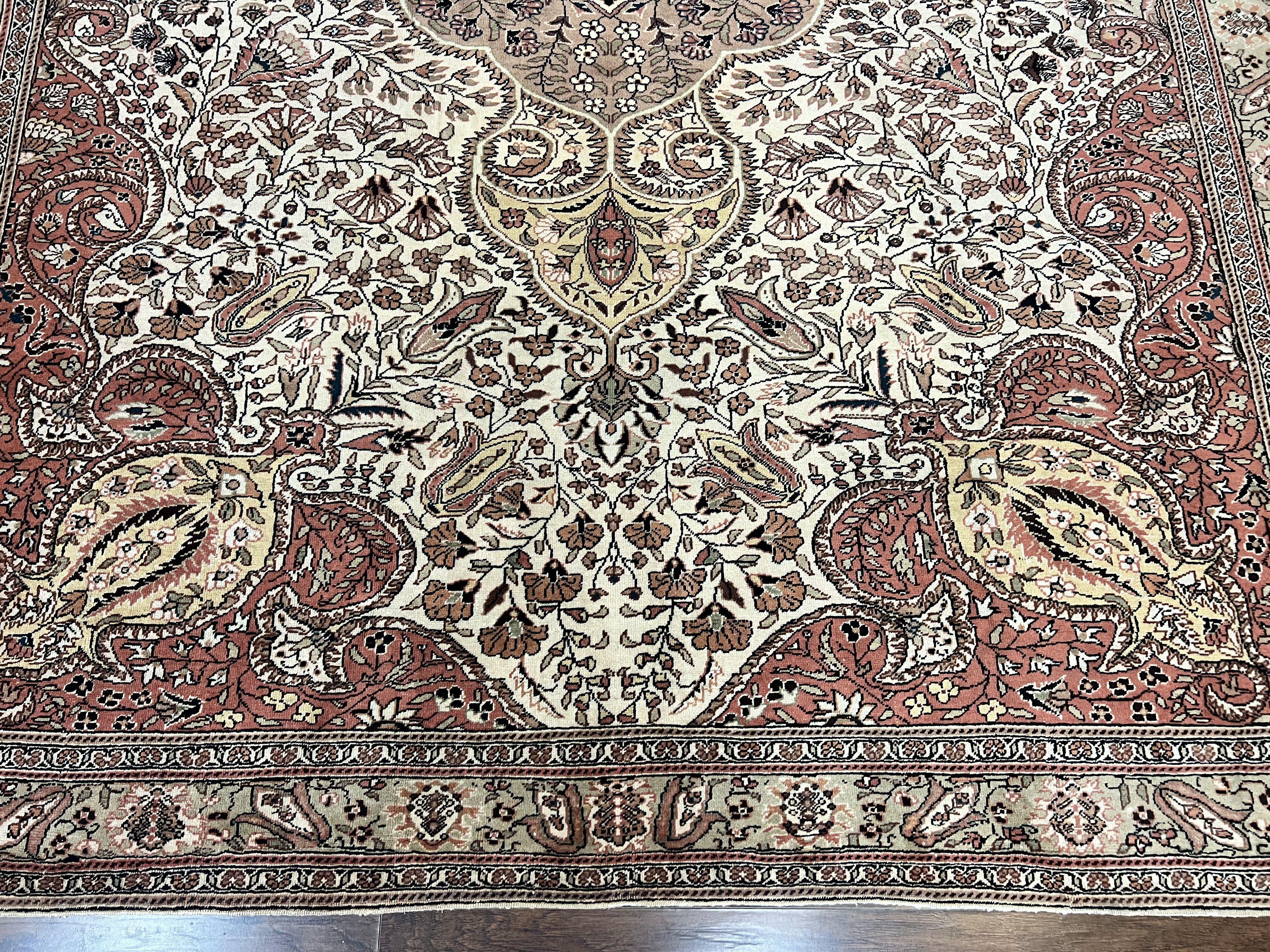 Turkish Sivas Rug 9x12, Handmade Vintage Wool Carpet, Cream Ivory - Jewel Rugs