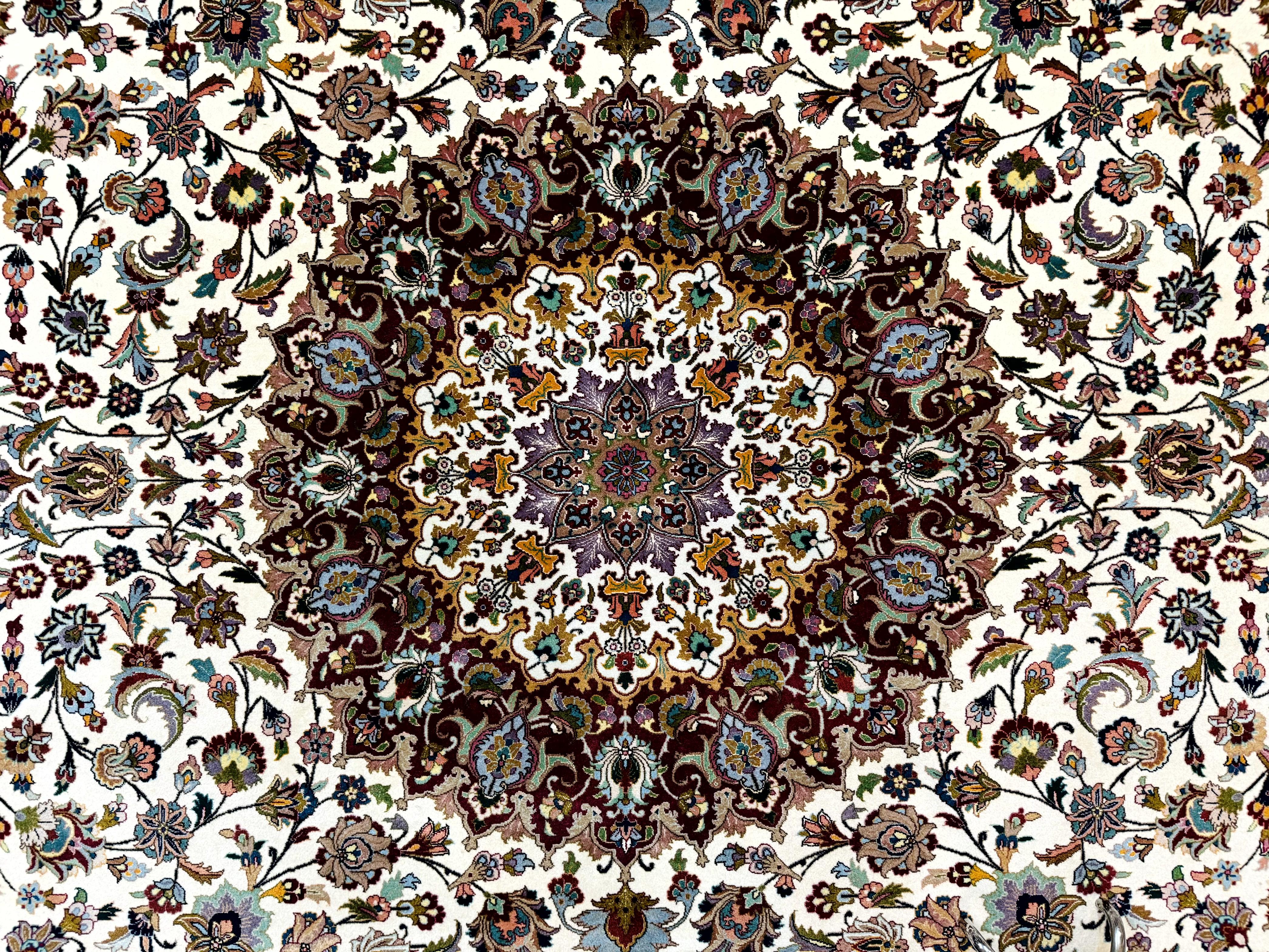 Persian Tabriz Rug 8x11, Floral Medallion Traditional Area Rug, Fine 300 KPSI, Ivory Maroon - Jewel Rugs