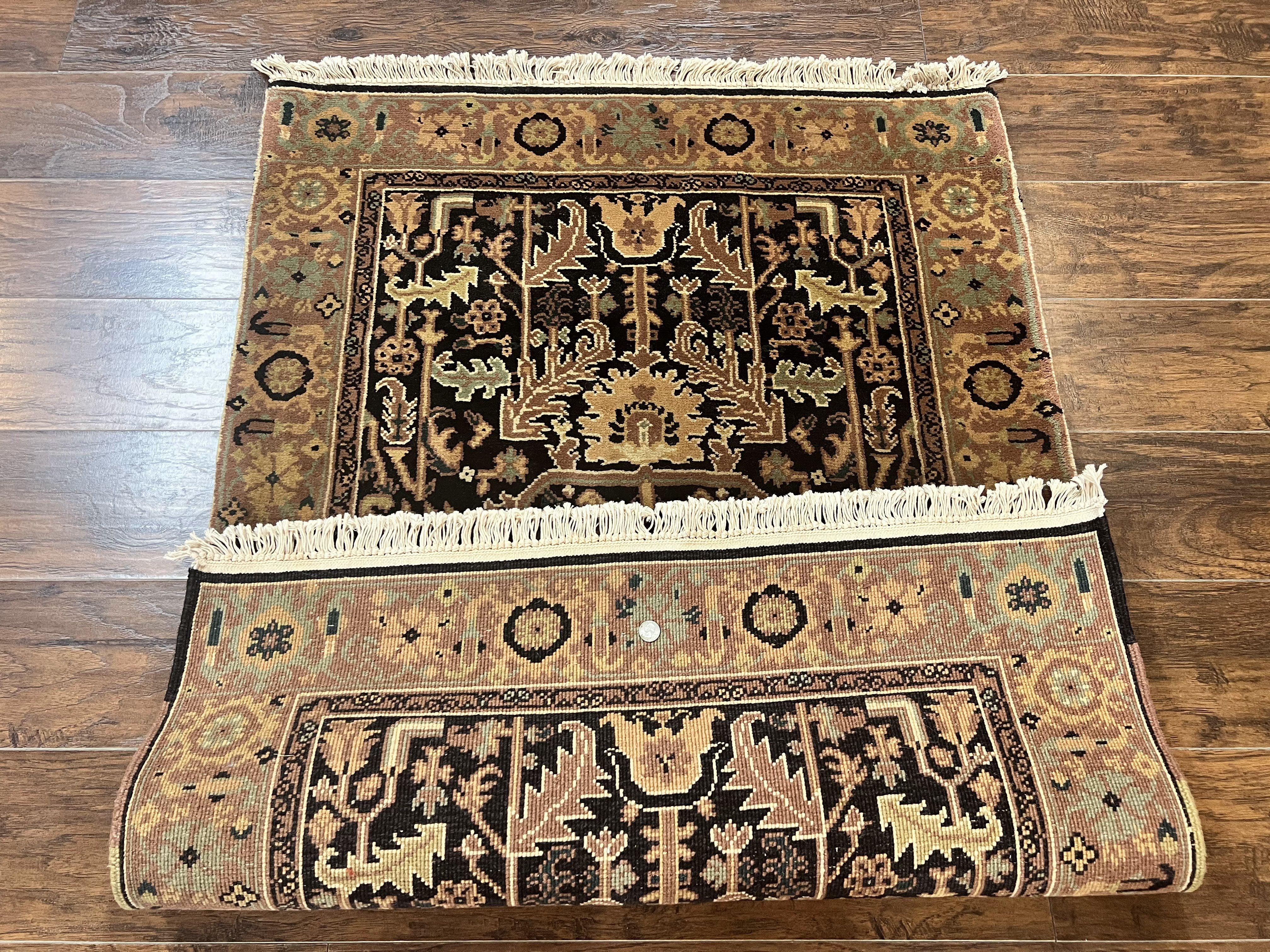 Heriz Rug 3.6 x 5, Handmade Vintage Wool Carpet, Couristan Carpet, Persian Design, Black - Jewel Rugs