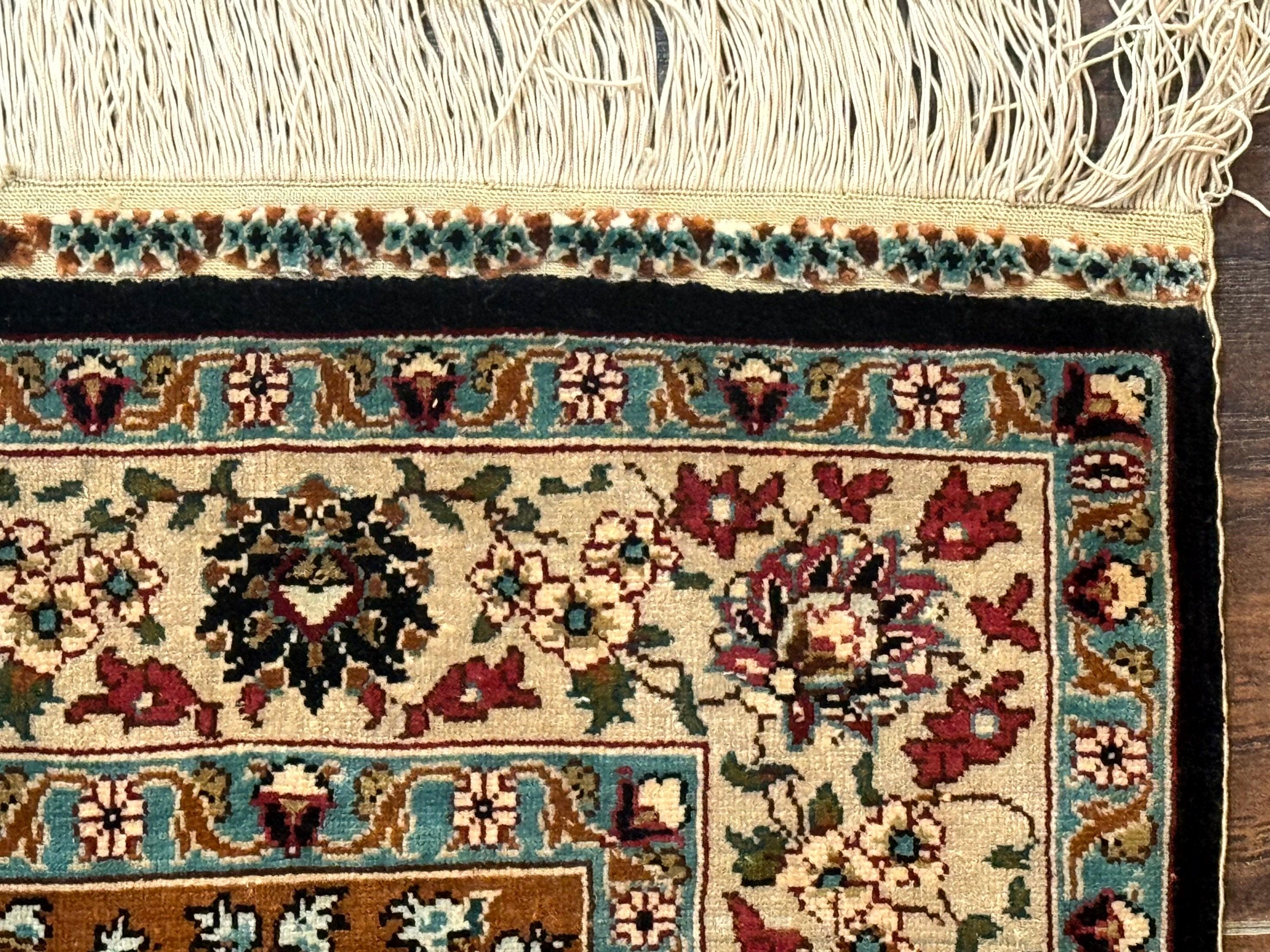 Small Silk Turkish Hereke Rug 2x3, Tree of Life Design, Bird and Animal Pictorials, Very Fine 480 KPSI, Silk on Silk, Signed By Masterweaver - Jewel Rugs