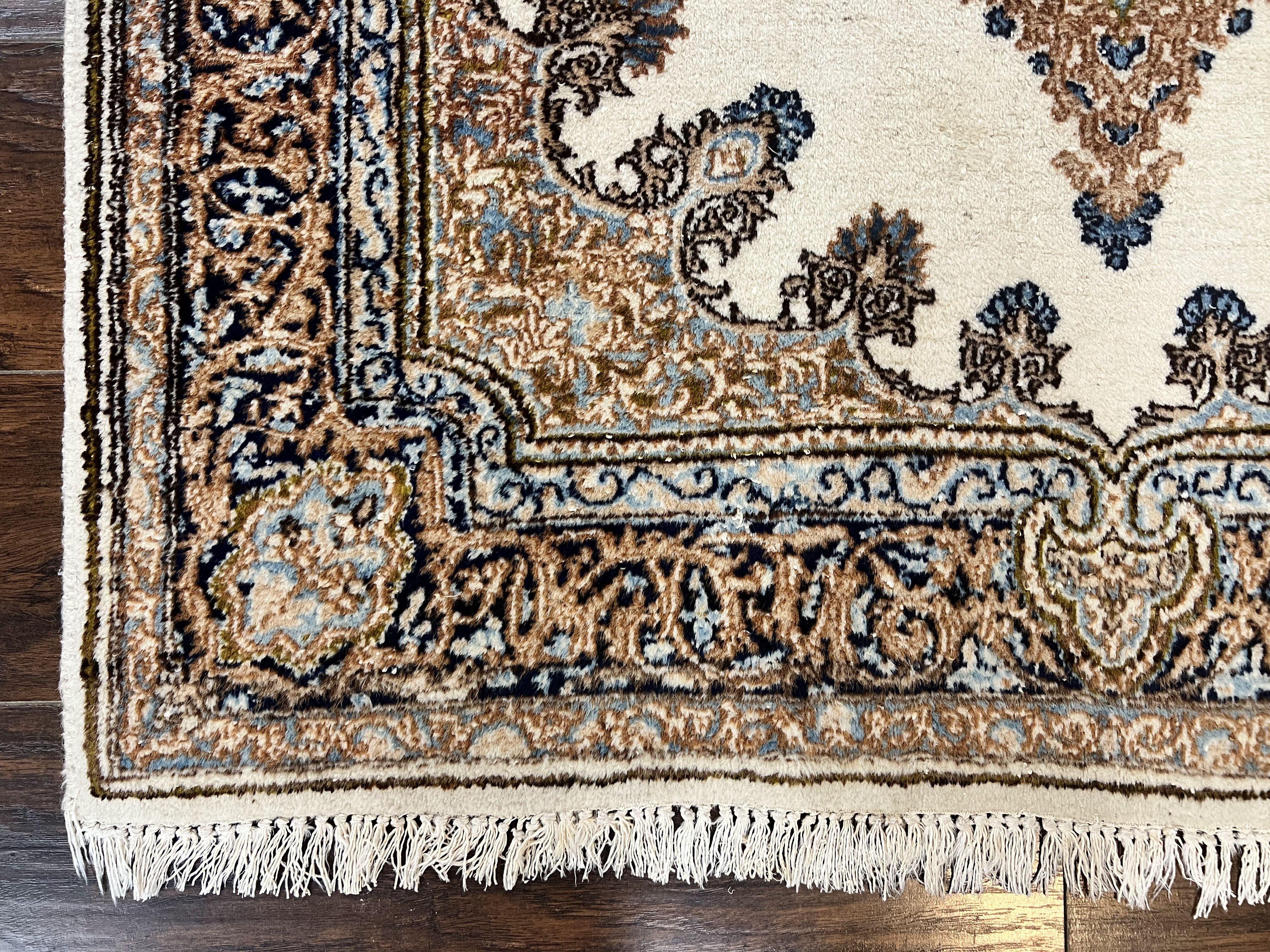 Square Persian Kirman Rug 4x4, Semi Open Field, Handmade - Jewel Rugs