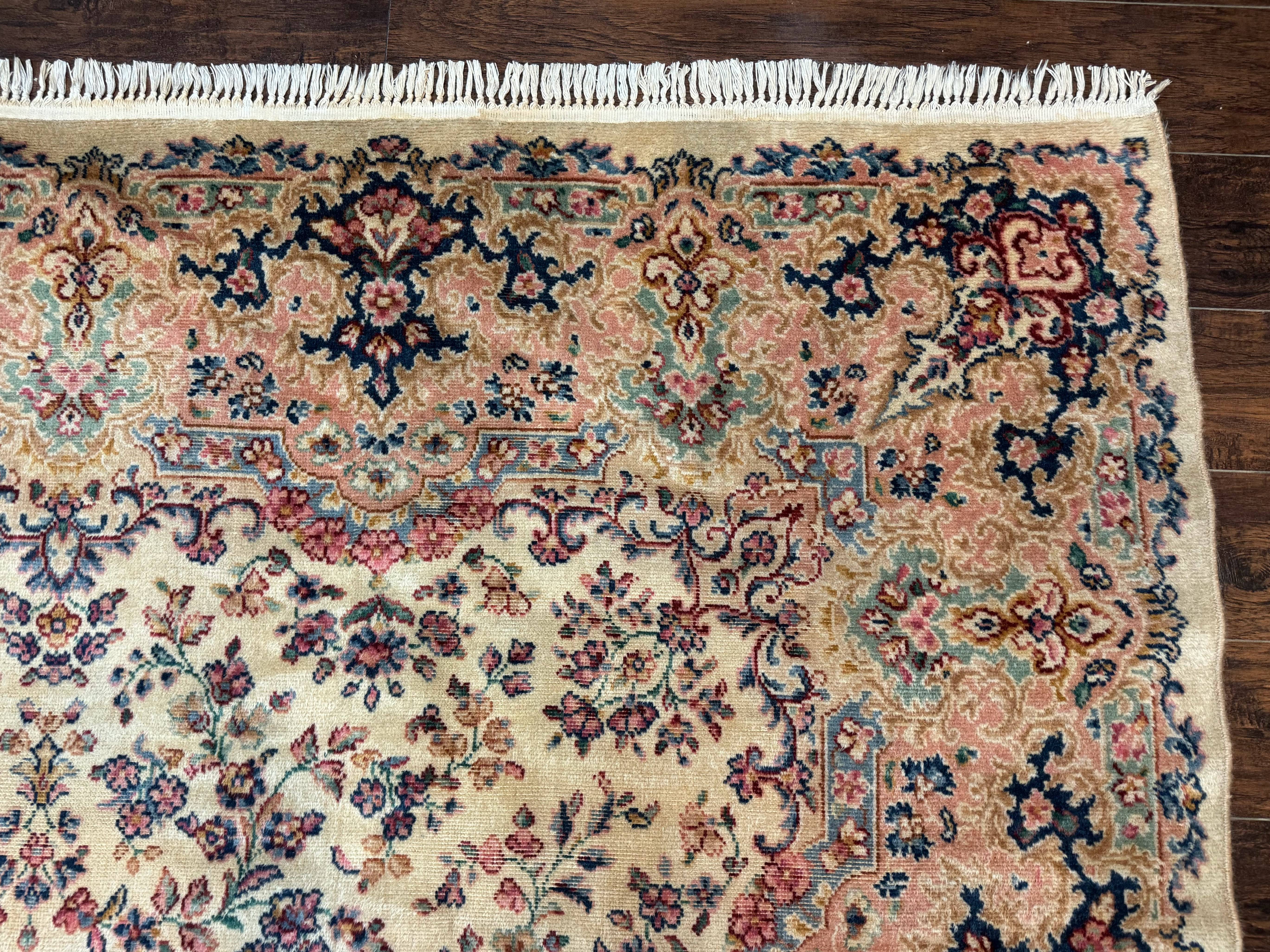 Antique Karastan Rug 8.8 x 12 Lanamar Floral Ivory Kirman Wool Discontinued - Jewel Rugs
