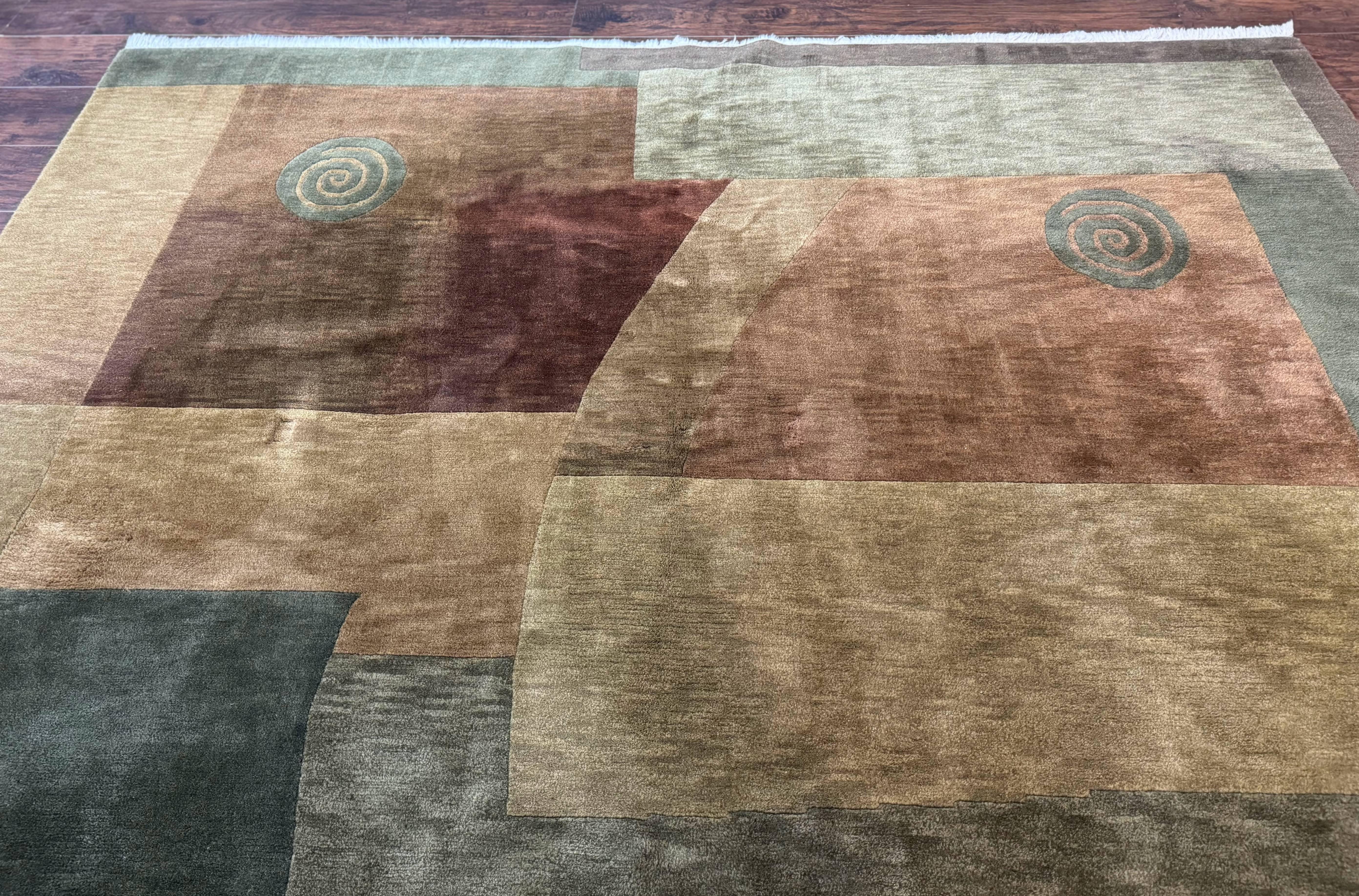 Tibetan Rug 8x10, Modern Nepali Carpet, Abstract Wool Area Rug, Contemporary - Jewel Rugs