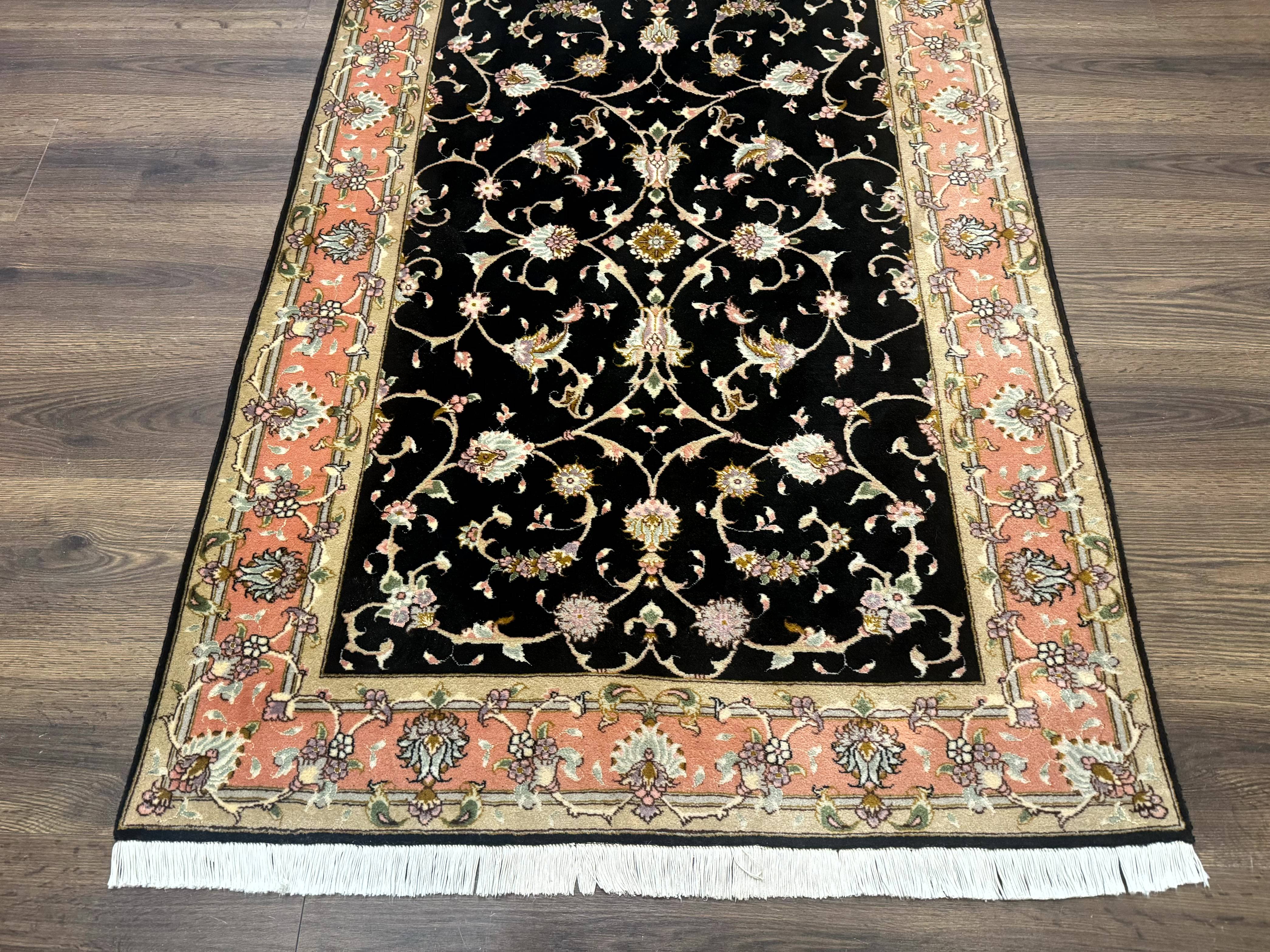 Persian Tabriz Rug 3x5 Black and Salmon Floral Fine Handmade 360 KPSI - Jewel Rugs