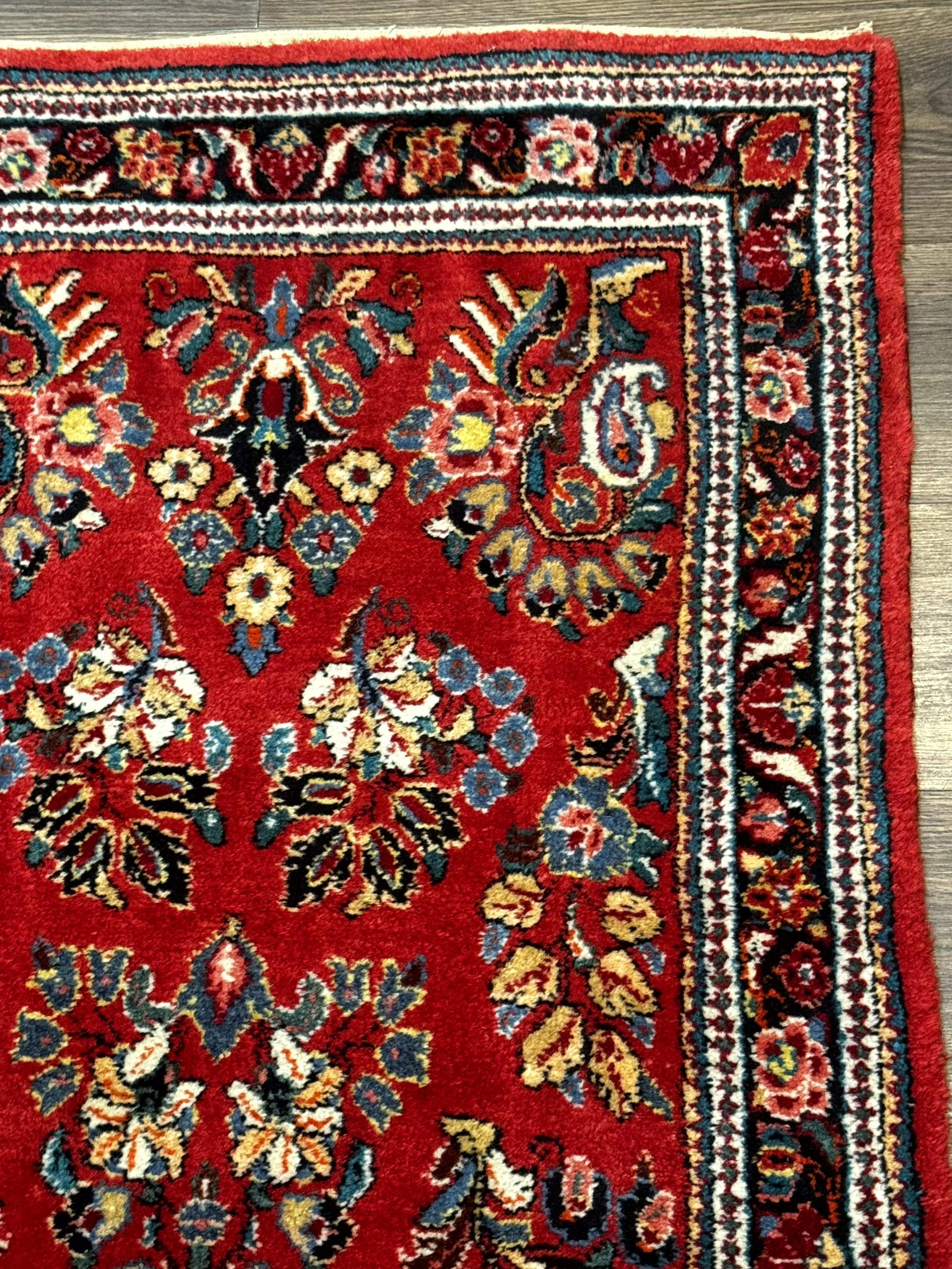 Persian Sarouk Runner Rug 3x12, Red Floral 3 x 12ft Runner, Vintage, Wool - Jewel Rugs