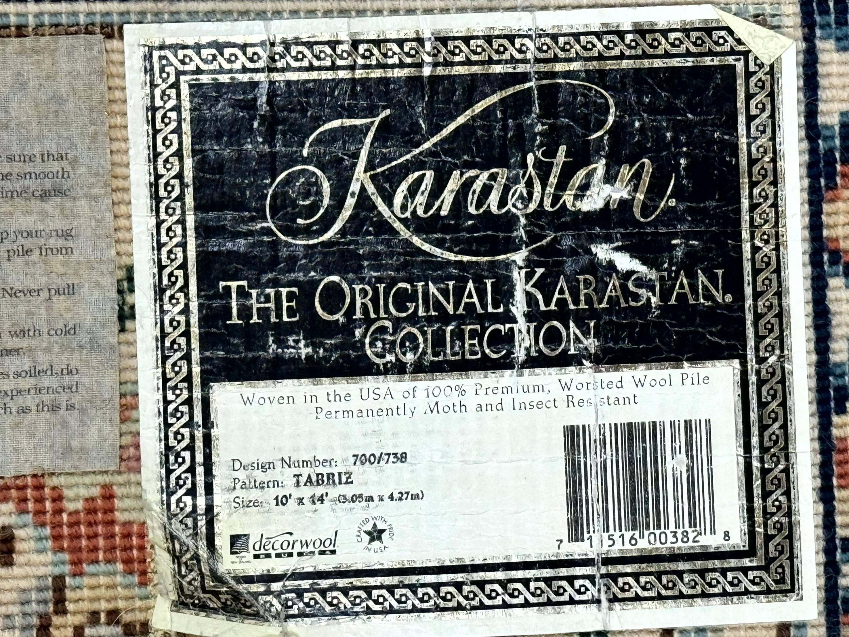 Karastan Rug 10x14 Tabriz Design #738, Original Collection 700 Series, Vintage Karastan Wool Carpet, Large Karastan Area Rug - Jewel Rugs