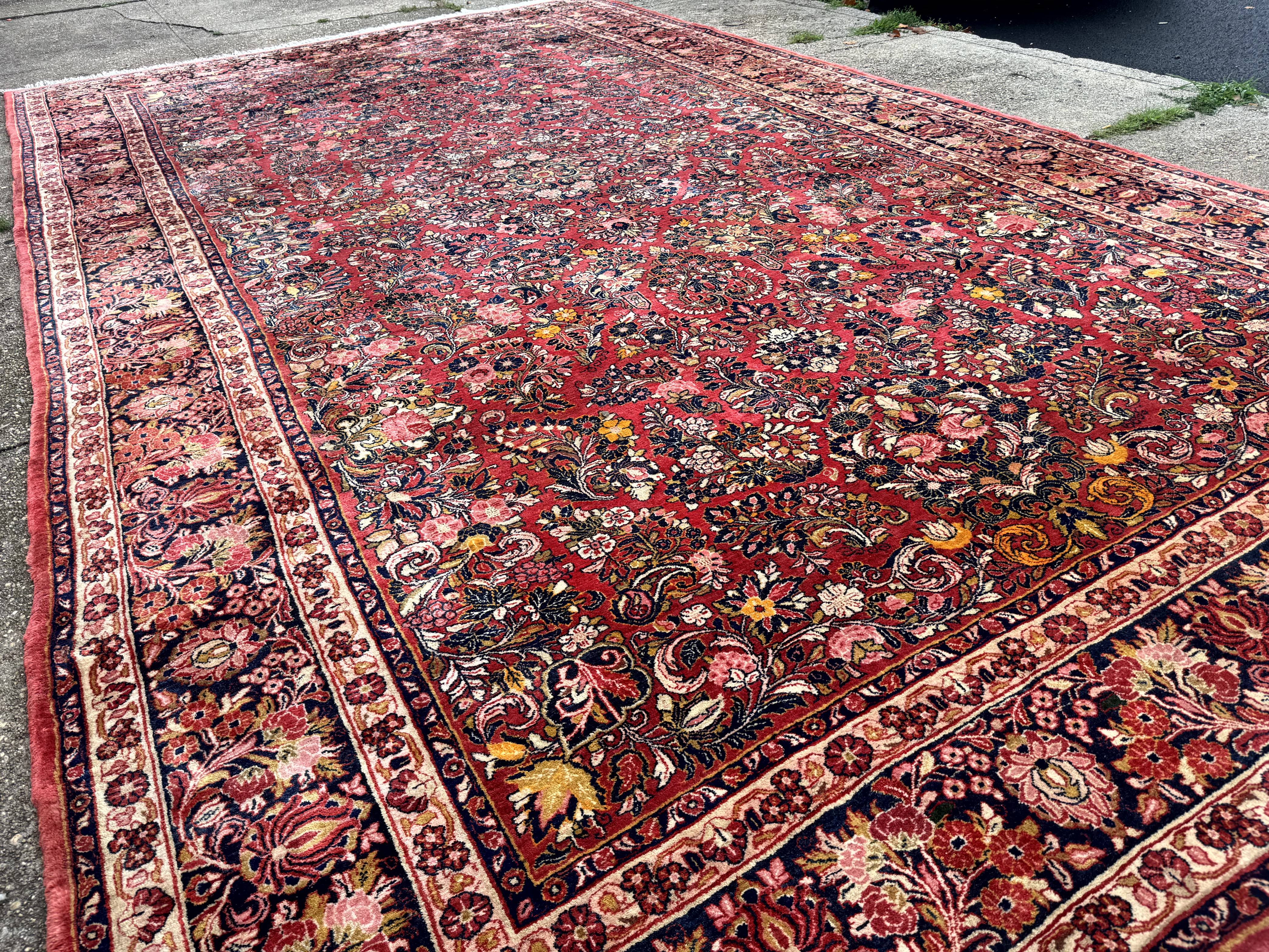 Large Antique Persian Sarouk Rug 11x18, Red, Floral Allover, Palace Size Wool Handmade Carpet - Jewel Rugs