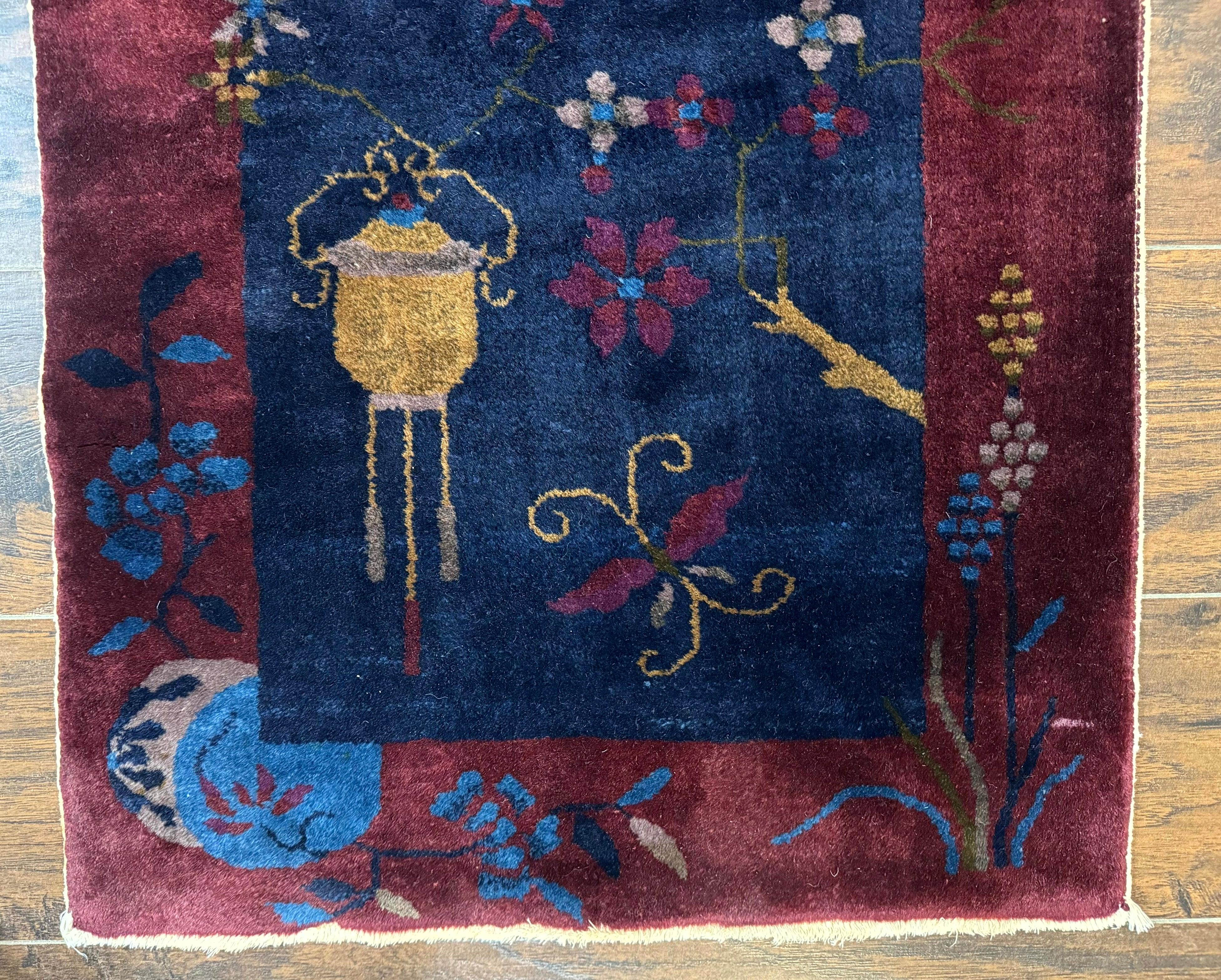 Chinese Art Deco Rug 2x3, Small Chinese Antique Wool Carpet, Nichols Rug - Jewel Rugs