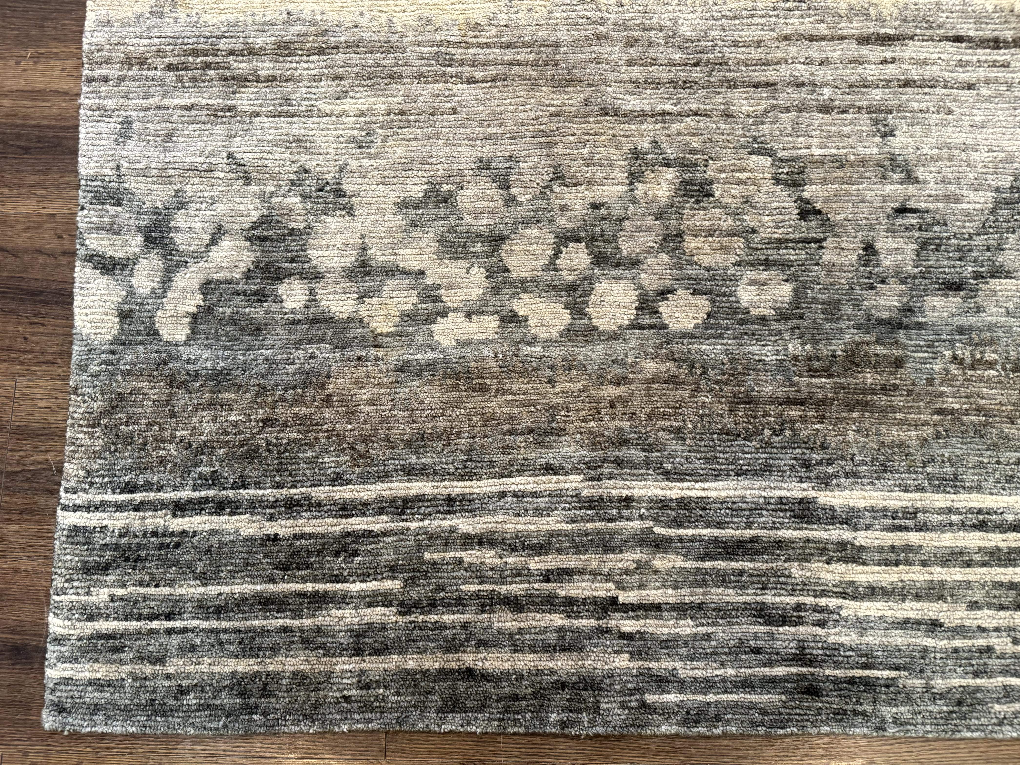 Modern Tibetan Wool Rug 8x10, Abstract, Contemporary, Handmade, Gray, Stripes - Jewel Rugs