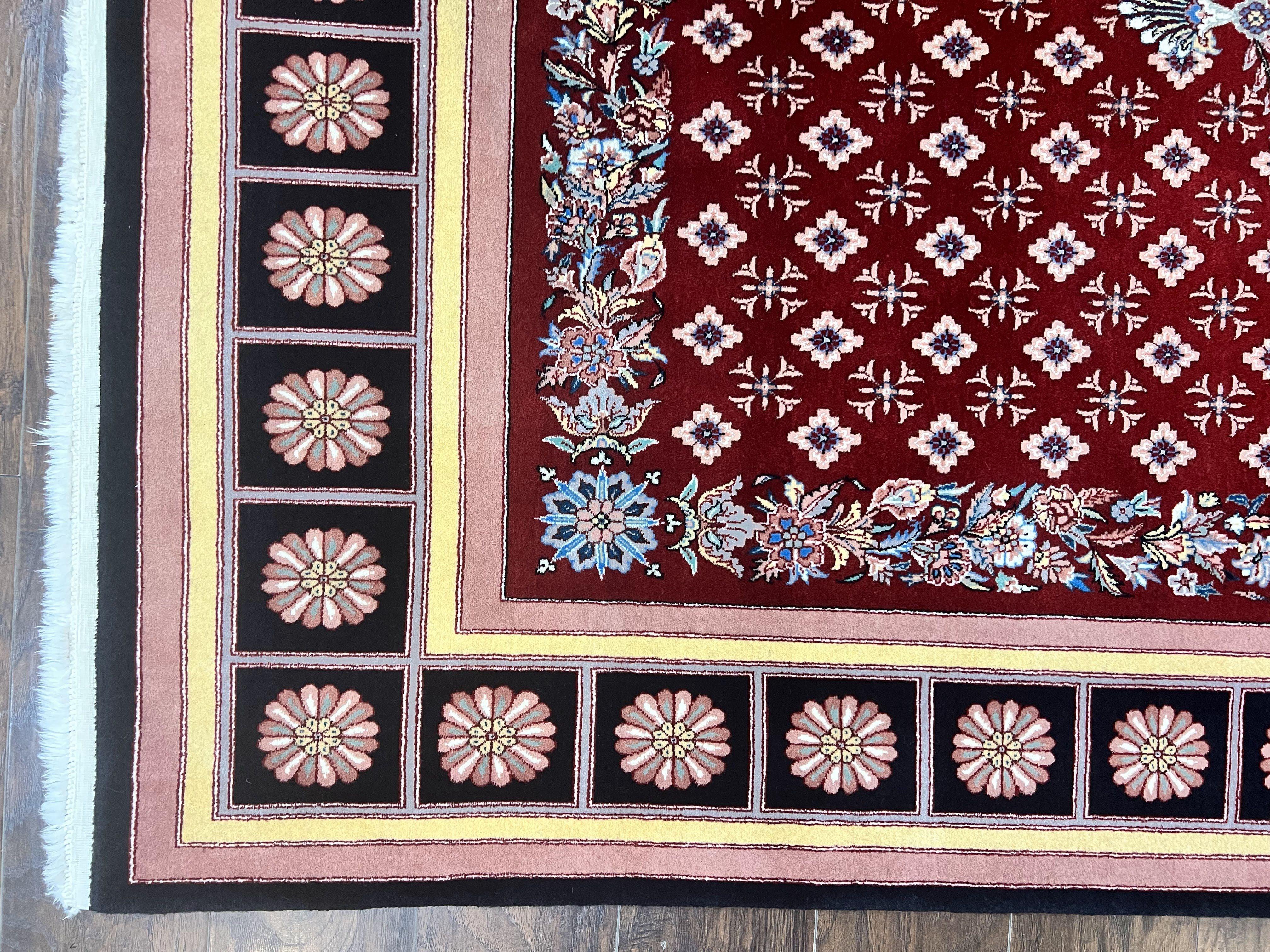 Pakistani Rug 6x9, European Aubusson Design, Wool Handmade Vintage Carpet, Dark Red, 6 x 9 Medium Sized Rug - Jewel Rugs
